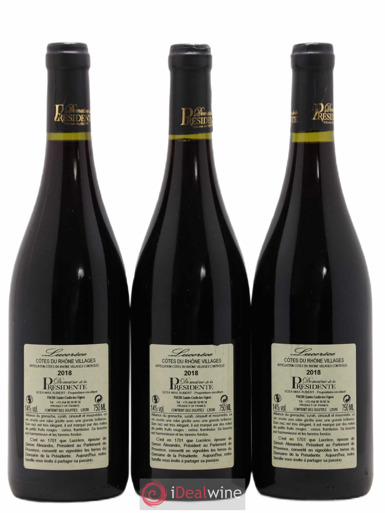 Côtes-du-Rhône Village Domaine De La Presidente Lucrece 2018 - Posten von 6 Flaschen - 4