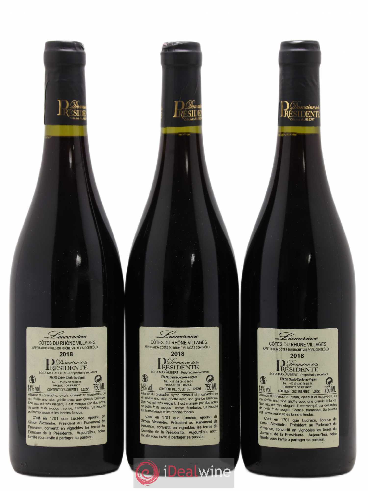 Côtes-du-Rhône Village Domaine De La Presidente Lucrece 2018 - Posten von 3 Flaschen - 1