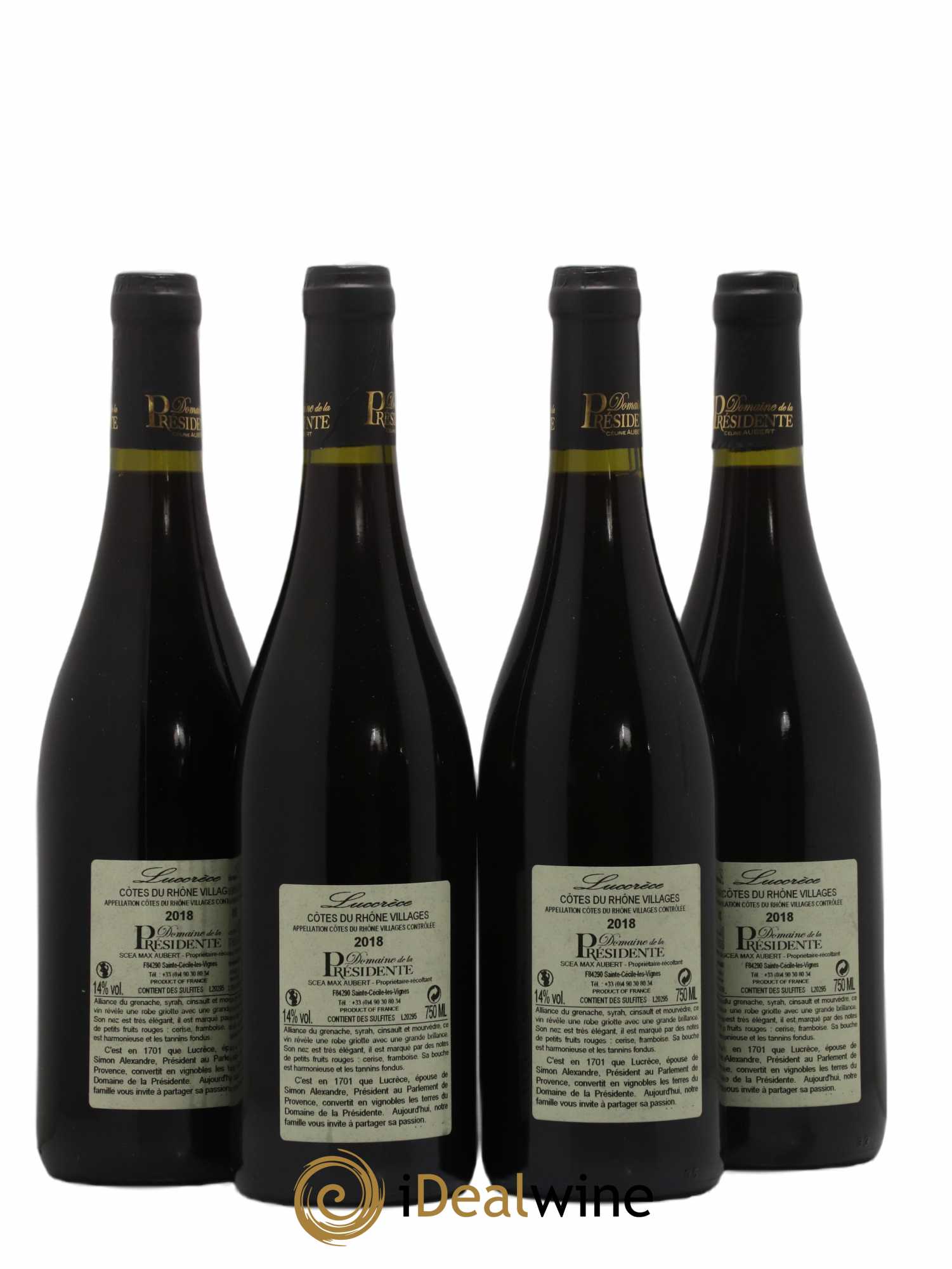 Côtes-du-Rhône Village Lucrece Domaine De La Presidente (sans prix de réserve) 2018 - Posten von 4 Flaschen - 1