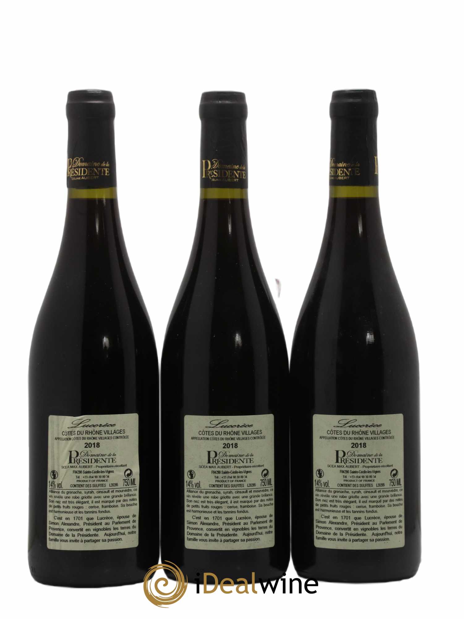 Côtes-du-Rhône Village Lucrece Domaine De La Presidente (sans prix de réserve) 2018 - Posten von 3 Flaschen - 1