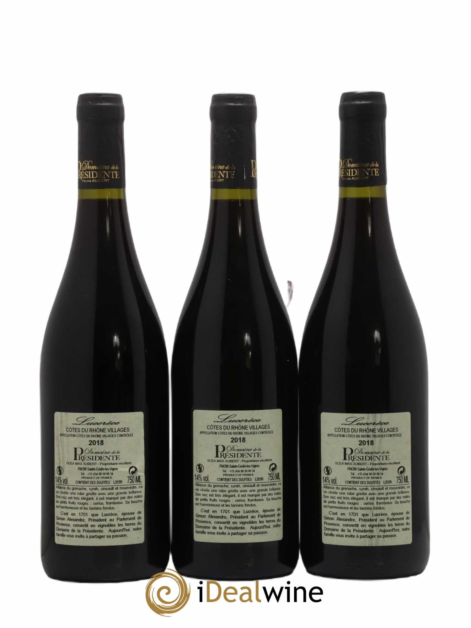 Côtes-du-Rhône Village Lucrece Domaine De La Presidente (no reserve) 2018 - Lot of 3 bottles - 1