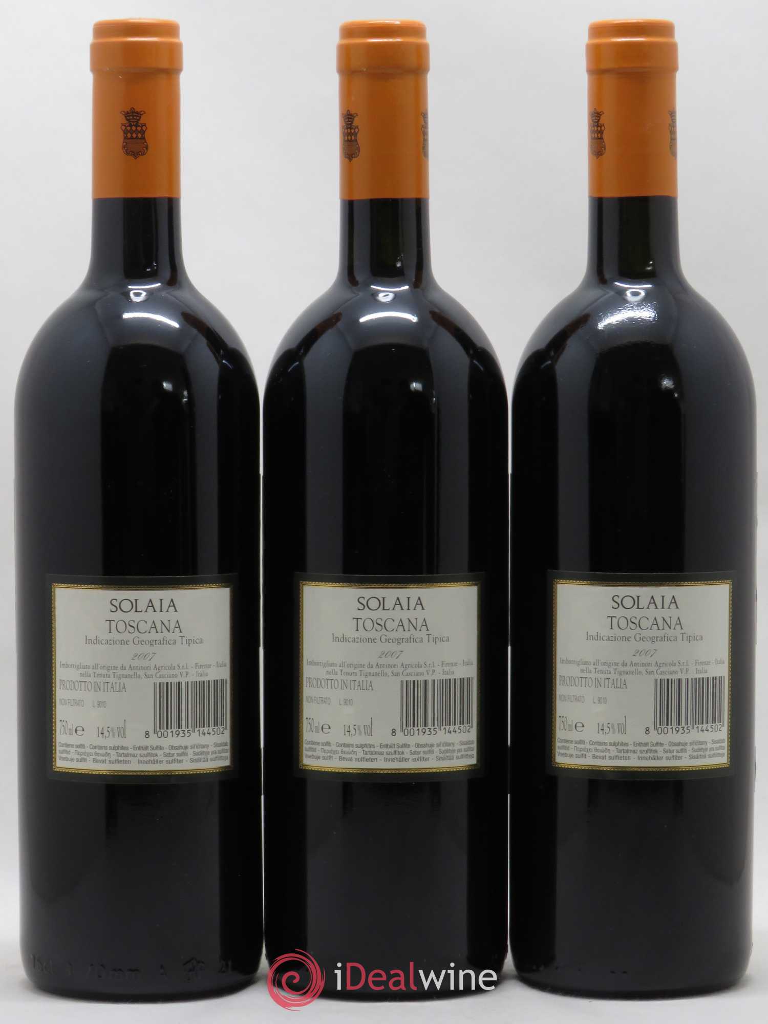 Toscana IGT Solaia Tenuta Tignanello - Marchesi Antinori 2007 - Lot de 3 bouteilles - 1