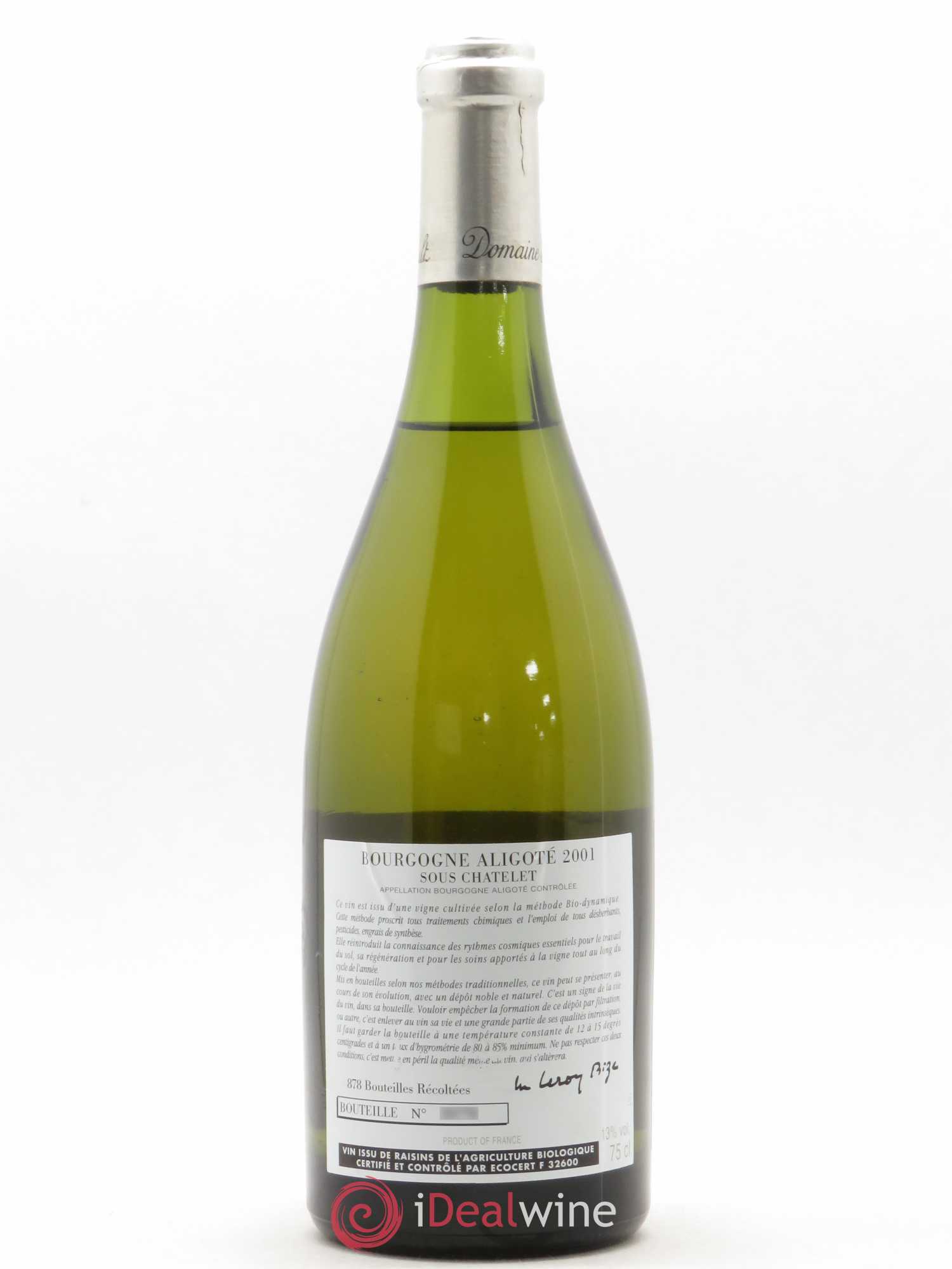 Bourgogne Aligoté Sous Chatelet d'Auvenay (Domaine) (sans prix de réserve) 2001 - Lot de 1 bouteille - 1