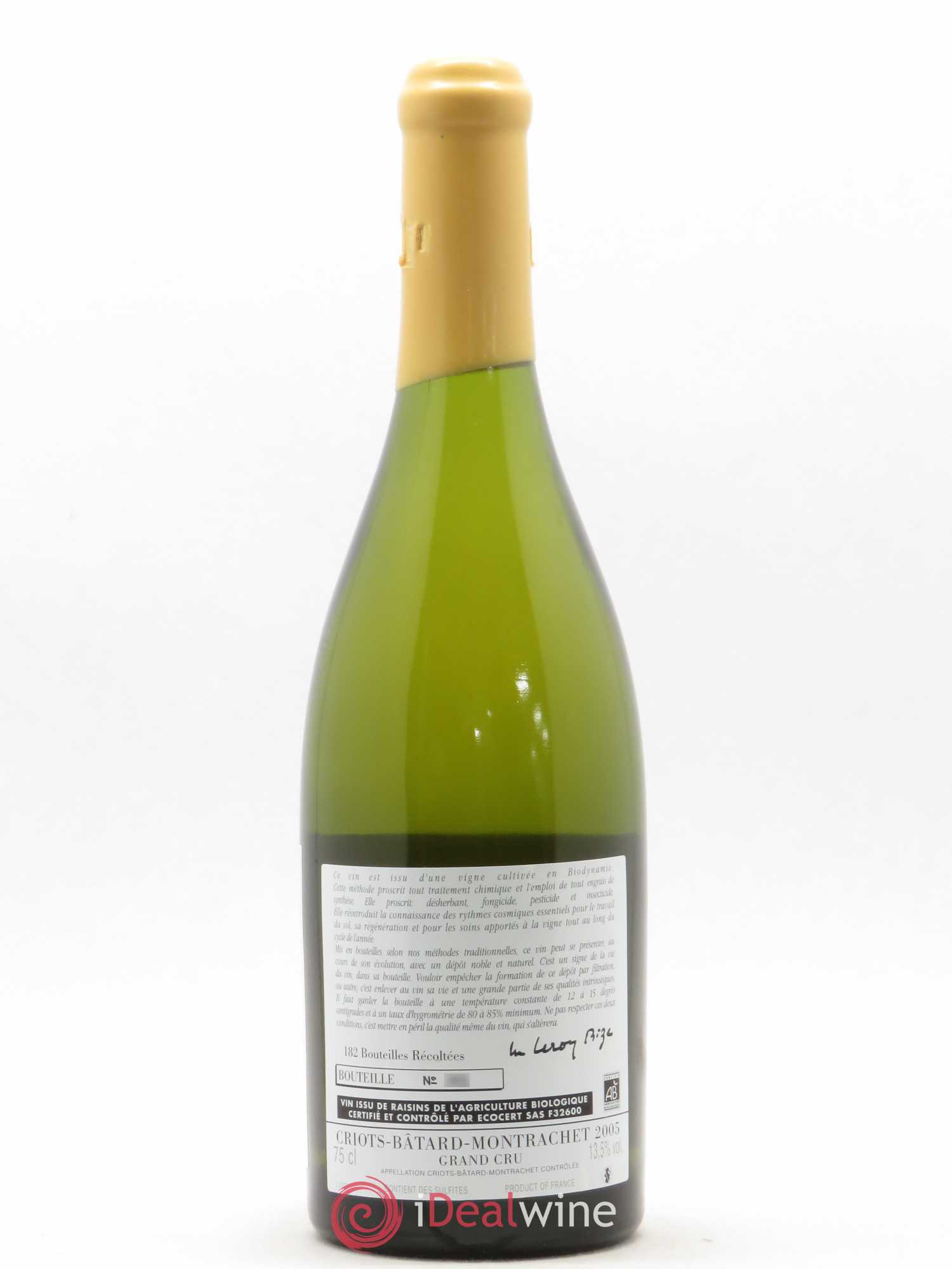 Criots-Bâtard-Montrachet Grand Cru d'Auvenay (Domaine) 2005 - Lot de 1 bouteille - 1