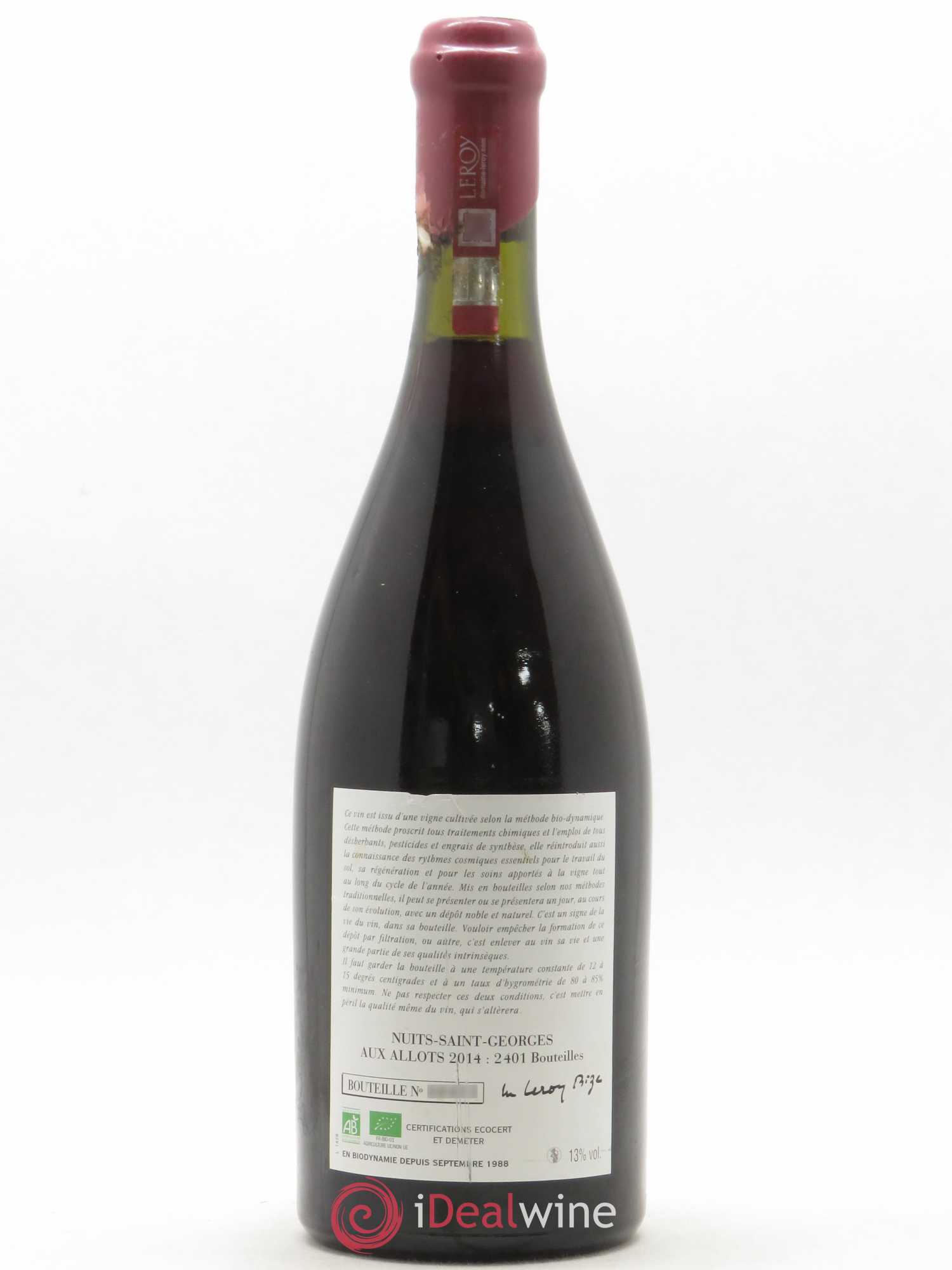 Nuits-Saint-Georges Aux Allots Leroy (Domaine) 2014 - Lot de 1 bouteille - 1