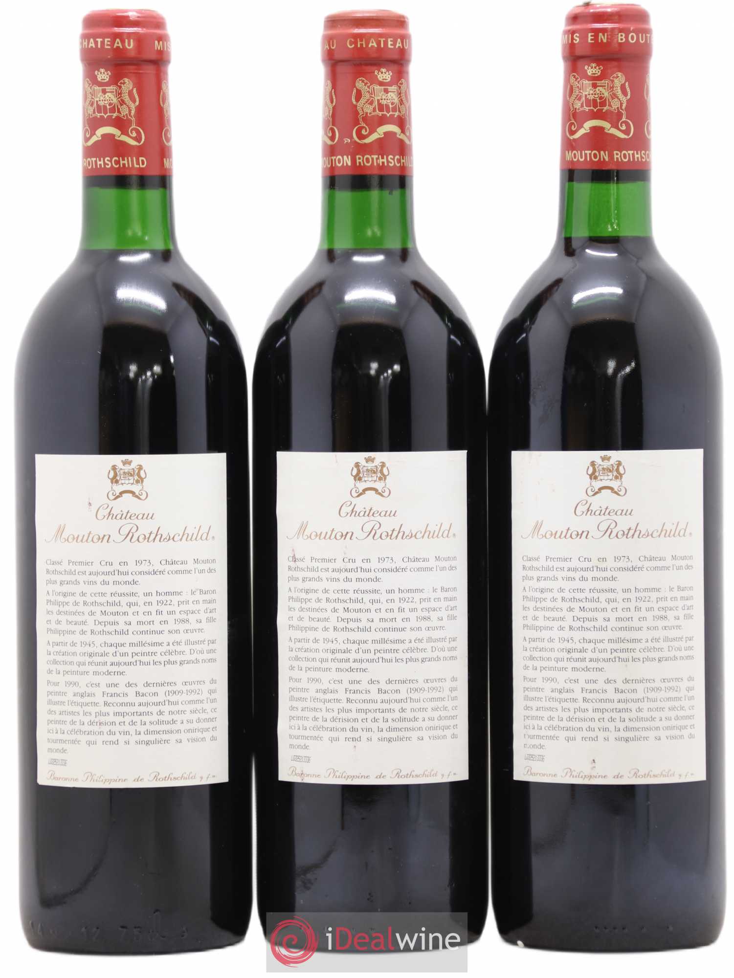 Château Mouton Rothschild 1er Grand Cru Classé 1990 - Lot de 3 bouteilles - 1