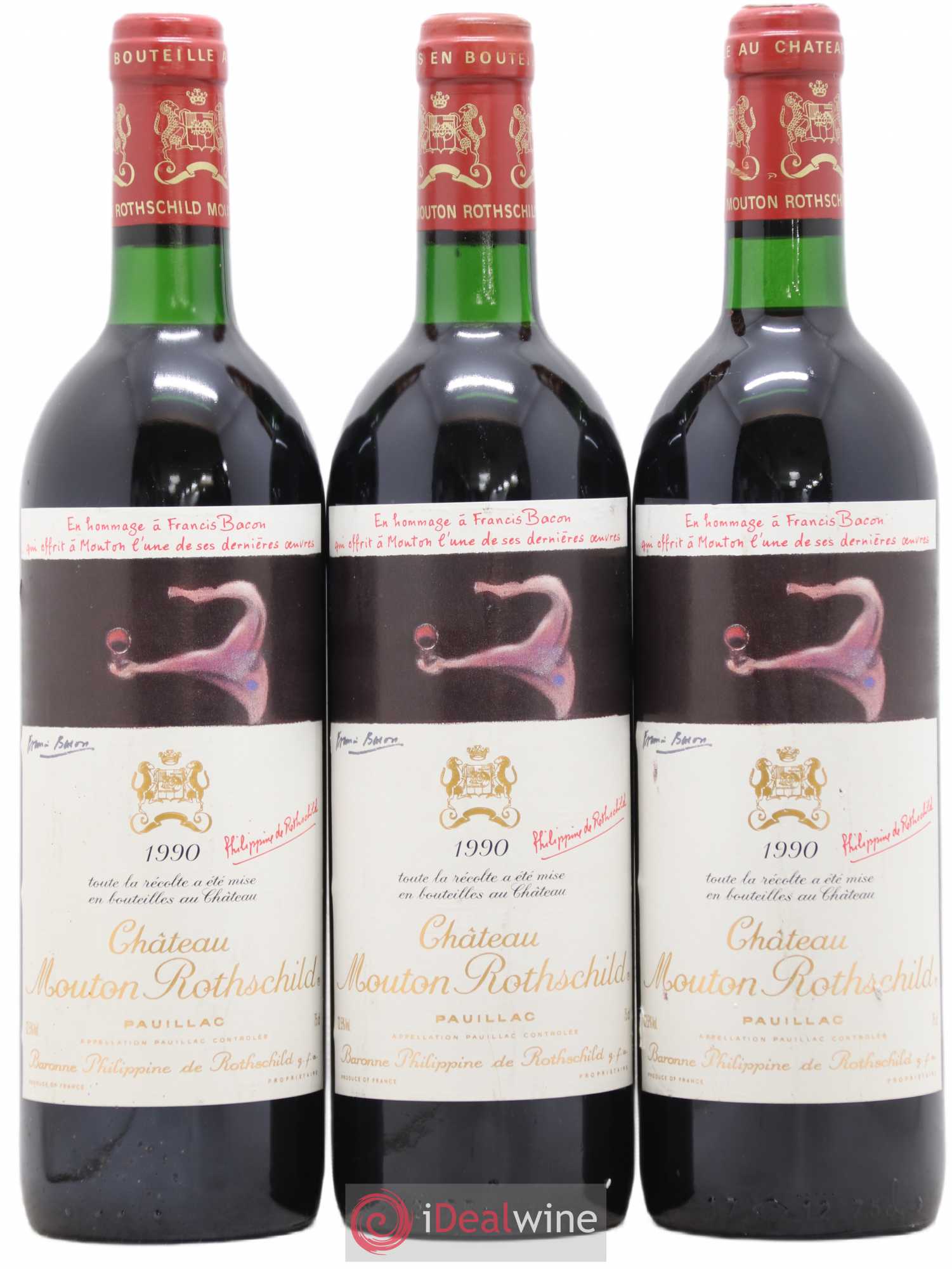 Château Mouton Rothschild 1er Grand Cru Classé 1990 - Lot de 3 bouteilles - 0