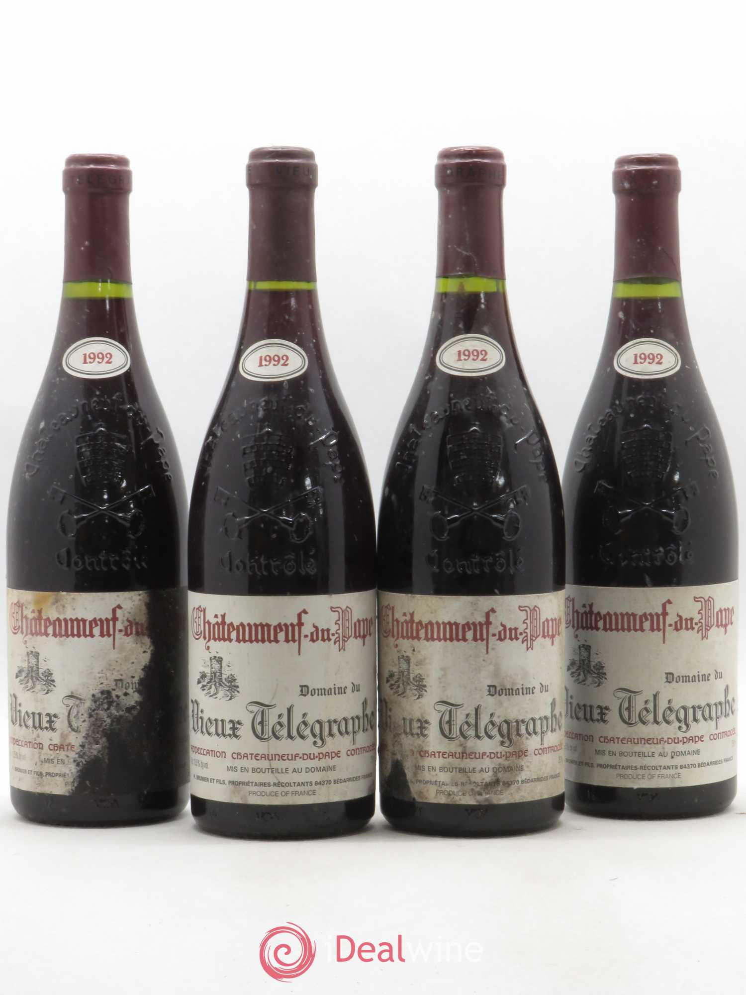 Châteauneuf-du-Pape Vieux Télégraphe (Domaine du) Vignobles Brunier 1992 - Lot de 4 bouteilles - 0