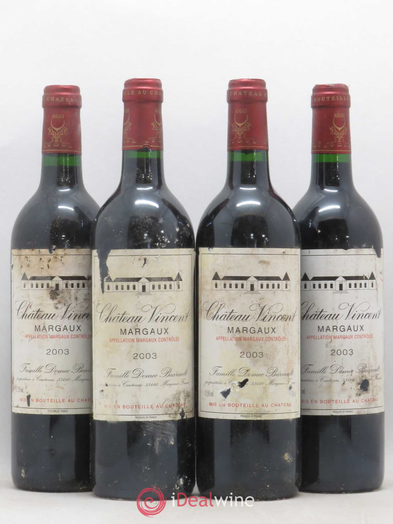 Bordeaux Margaux Château Vincent 2003 - Lot of 4 bottles - 0