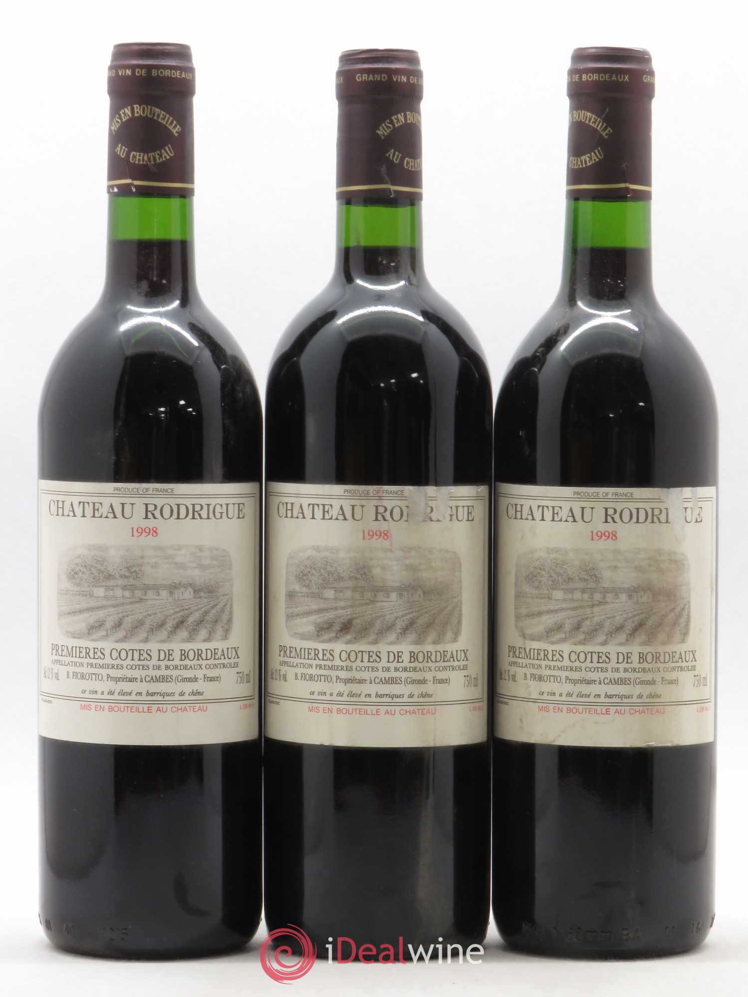 Premières Côtes de Bordeaux Château Rodrigue (sans prix de réserve) 1998 - Posten von 6 Flaschen - 1