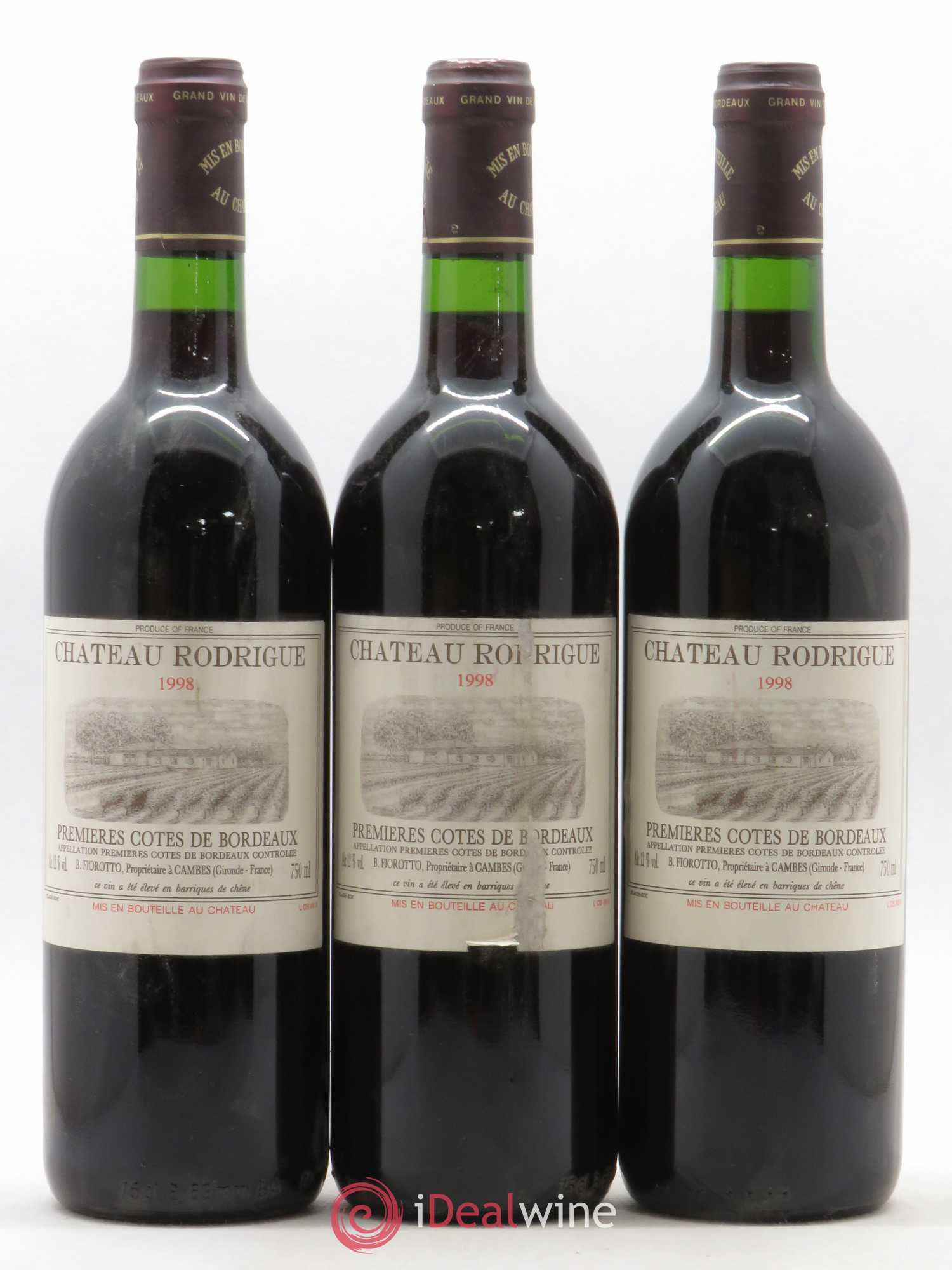 Premières Côtes de Bordeaux Château Rodrigue (sans prix de réserve) 1998 - Posten von 6 Flaschen - 2