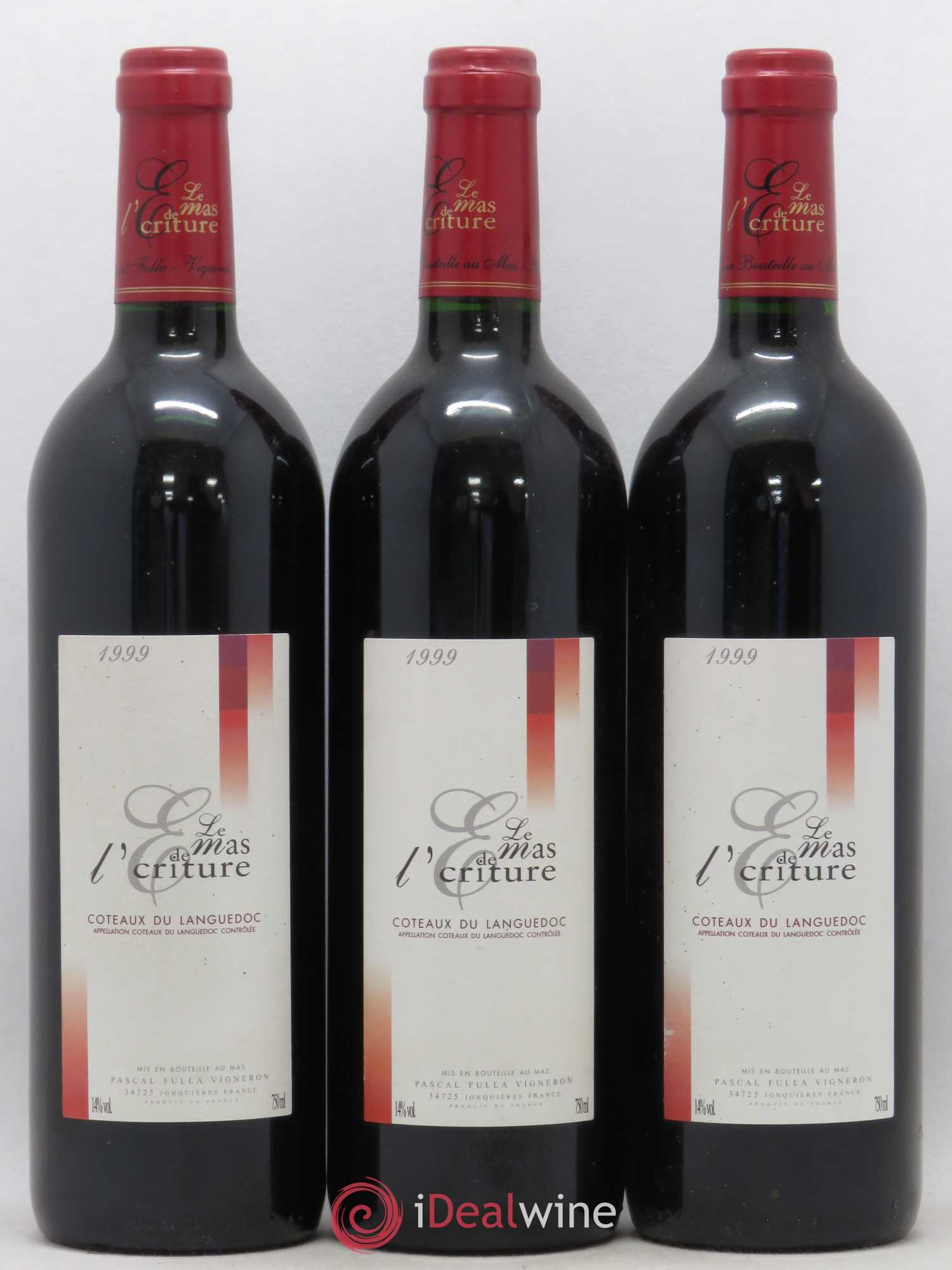 Coteaux du Languedoc Le Mas de l'Ecriture (sans prix de réserve) 1999 - Posten von 3 Flaschen - 0