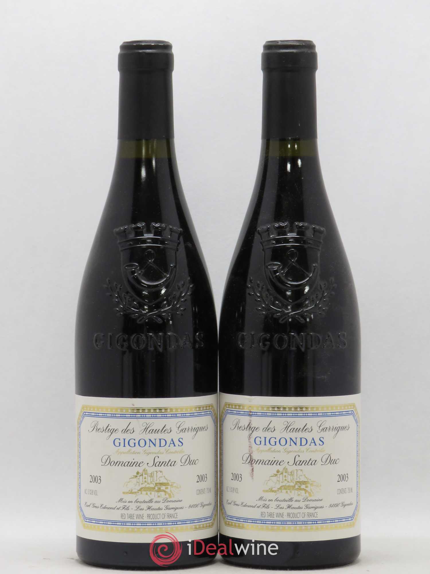 Gigondas Santa Duc (Domaine) Hautes Garrigues Famille Gras (sans prix de réserve) 2003 - Lot de 2 bouteilles - 0