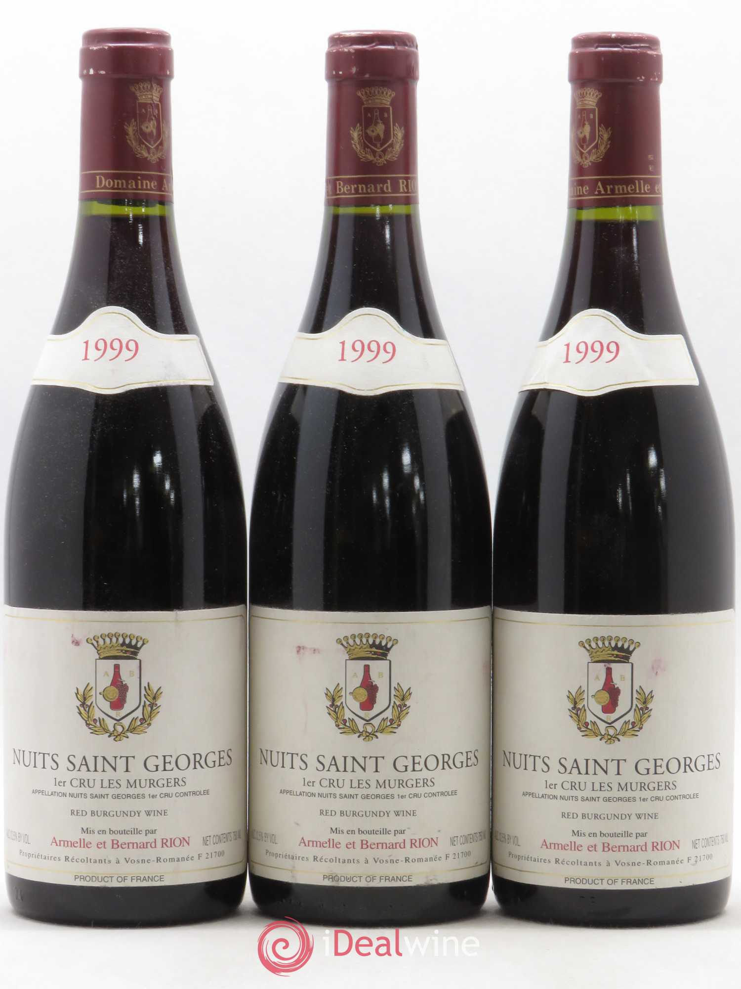Nuits-Saint-Georges 1er Cru Les Murgers Armelle et Bernard Rion (sans prix de réserve) 1999 - Posten von 3 Flaschen - 0