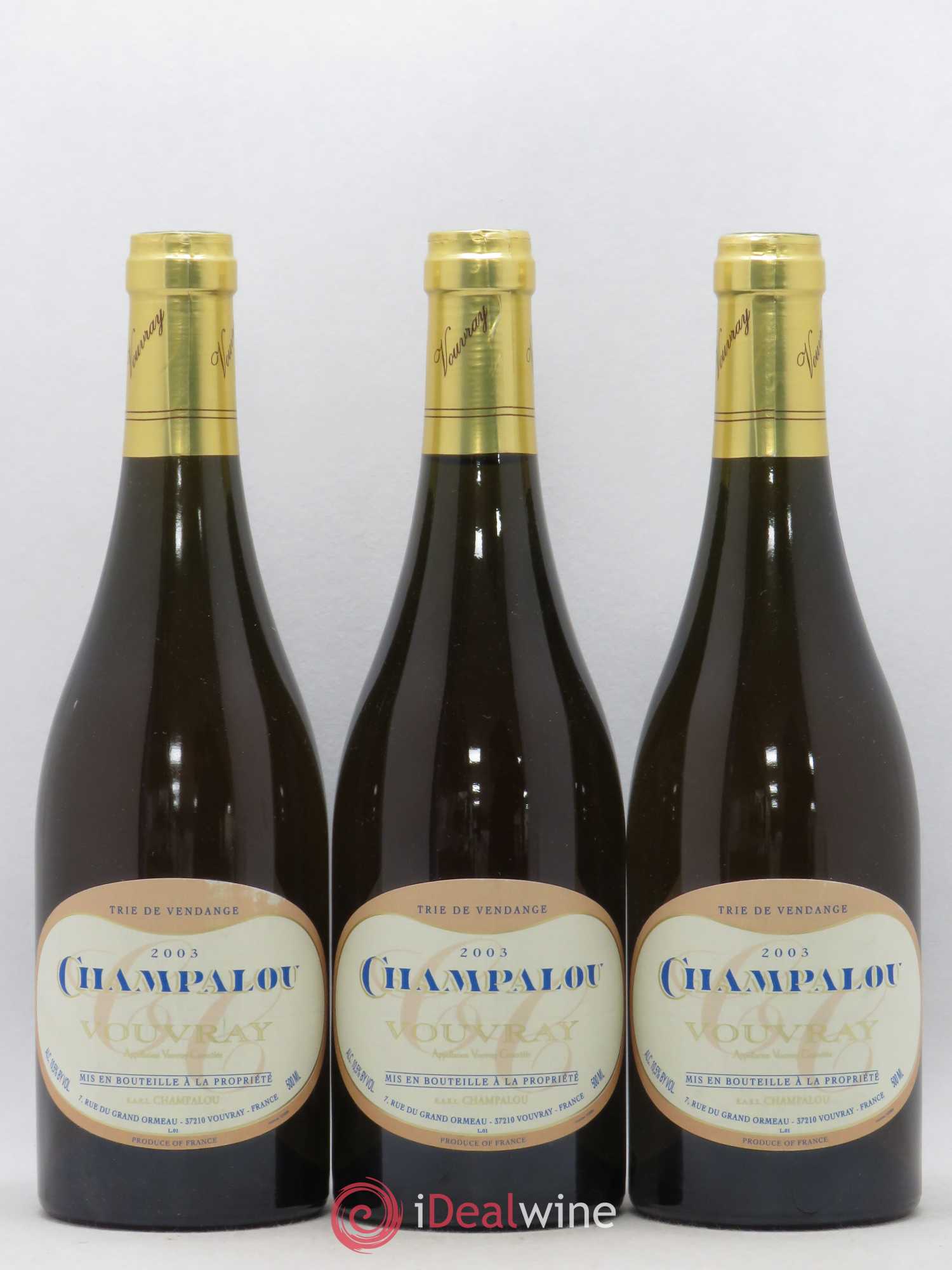 Vouvray Champalou Trie de Vendange 50cl (sans prix de réserve) 2003 - Lotto di 3 bottiglie - 0
