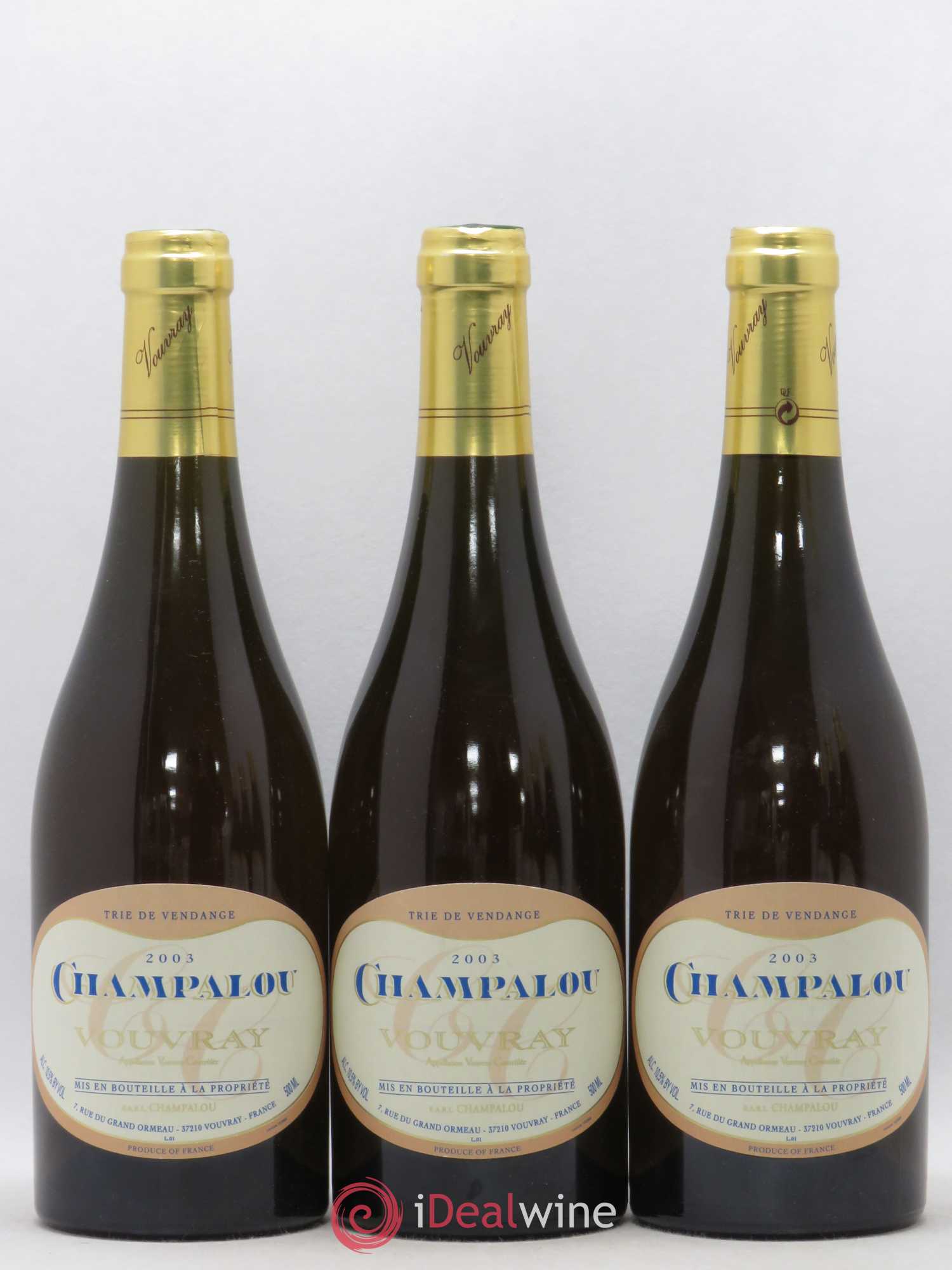 Vouvray Champalou Trie de Vendange 50cl (sans prix de réserve) 2003 - Lotto di 3 bottiglie - 0