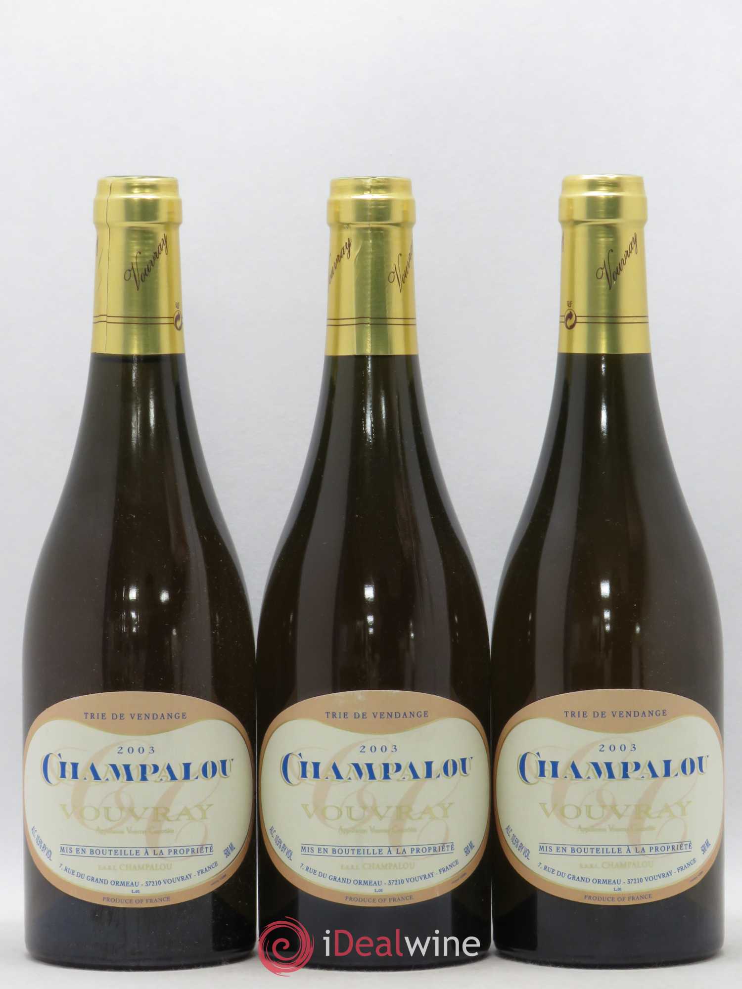 Vouvray Champalou Trie de Vendange 50cl (sans prix de réserve) 2003 - Lotto di 3 bottiglie - 0