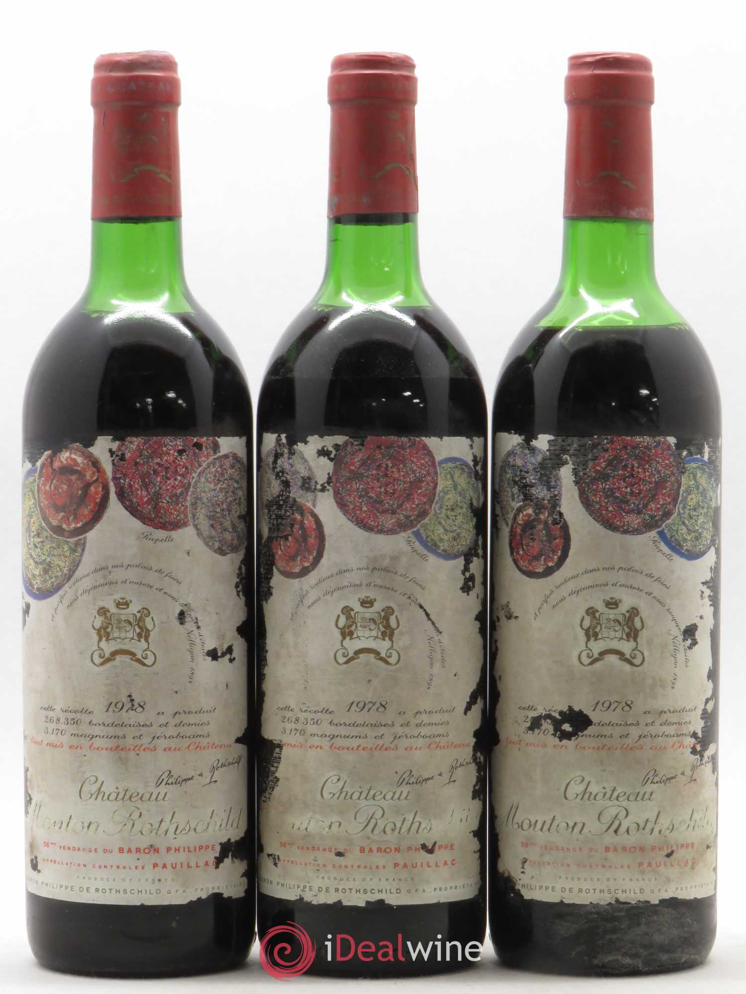 Château Mouton Rothschild 1er Grand Cru Classé 1978 - Lot de 3 bouteilles - 0
