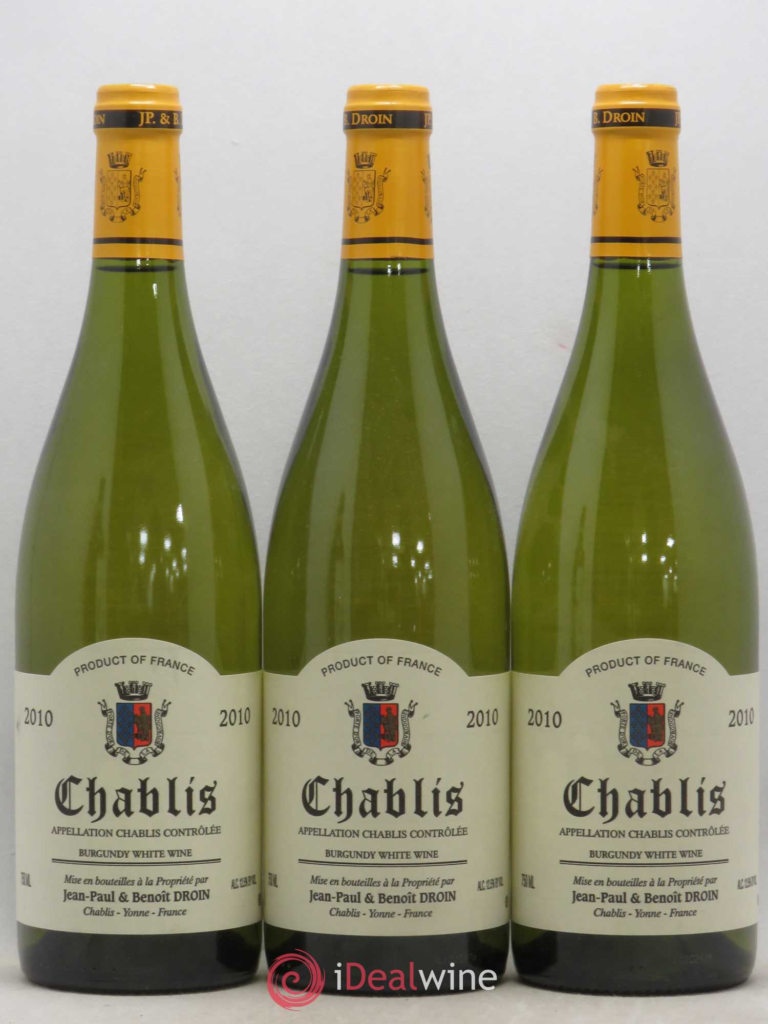 Chablis Jean-Paul & Benoît Droin (Domaine) (senza prezzo di riserva) 2010 - Lotto di 3 bottiglie - 0