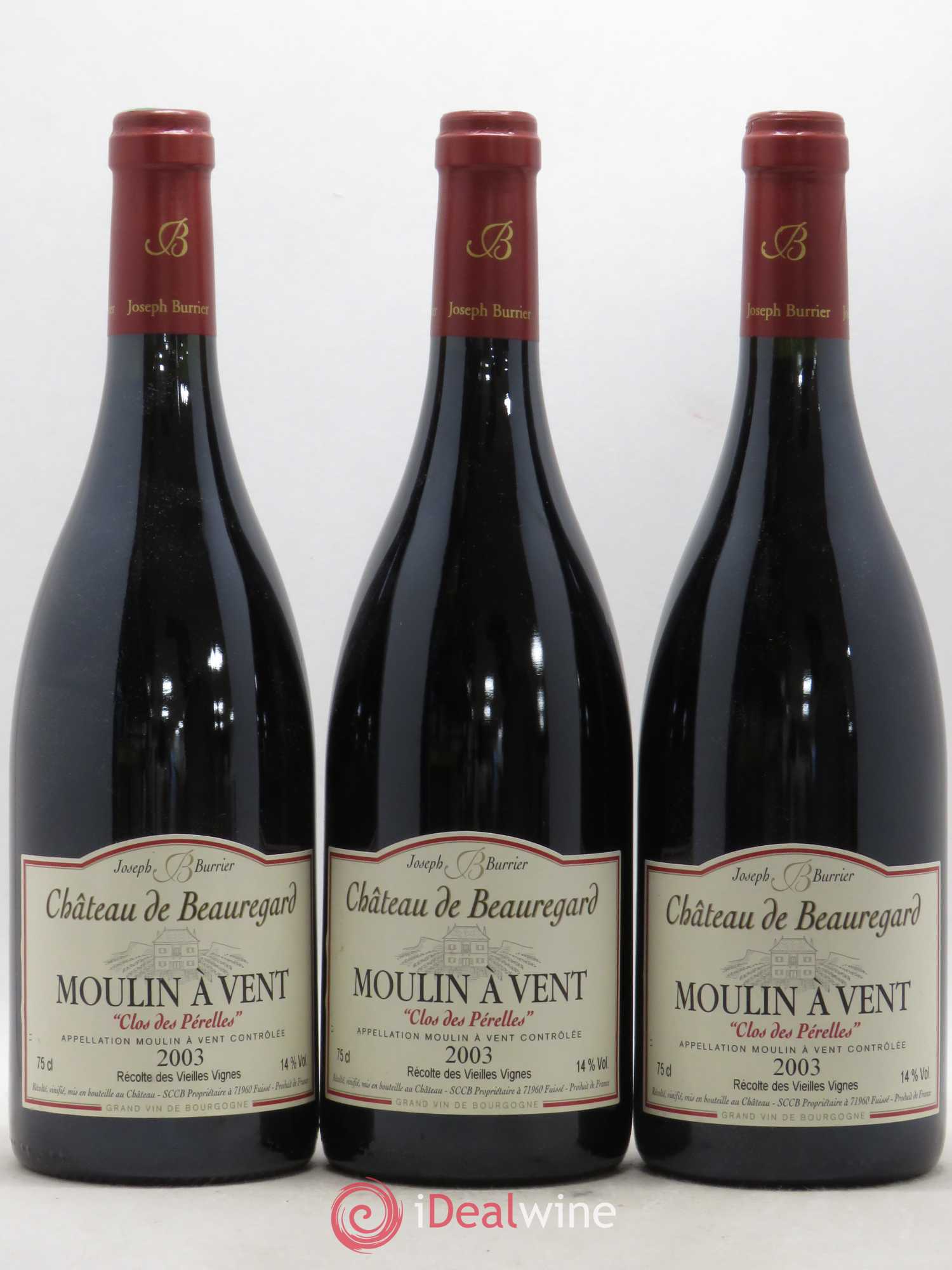 Moulin-à-Vent Clos des Perelles Vieilles Vignes Chateau de Beauregard (sans prix de réserve) 2003 - Posten von 6 Flaschen - 2