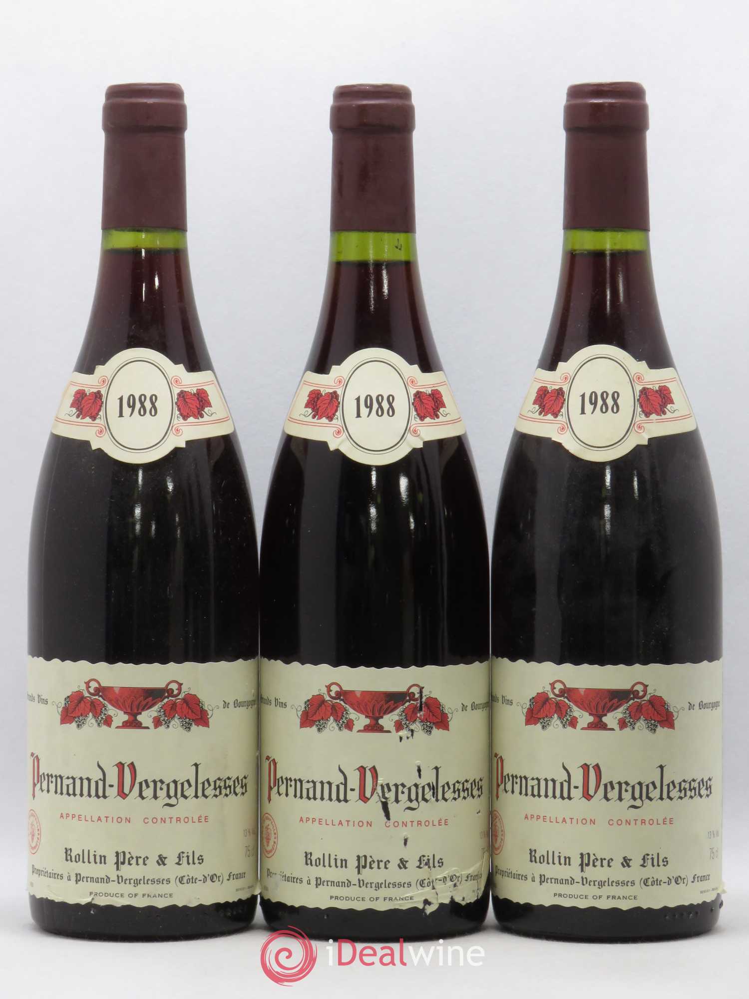 Pernand-Vergelesses Rollin Père et Fils (sans prix de réserve) 1988 - Posten von 3 Flaschen - 0