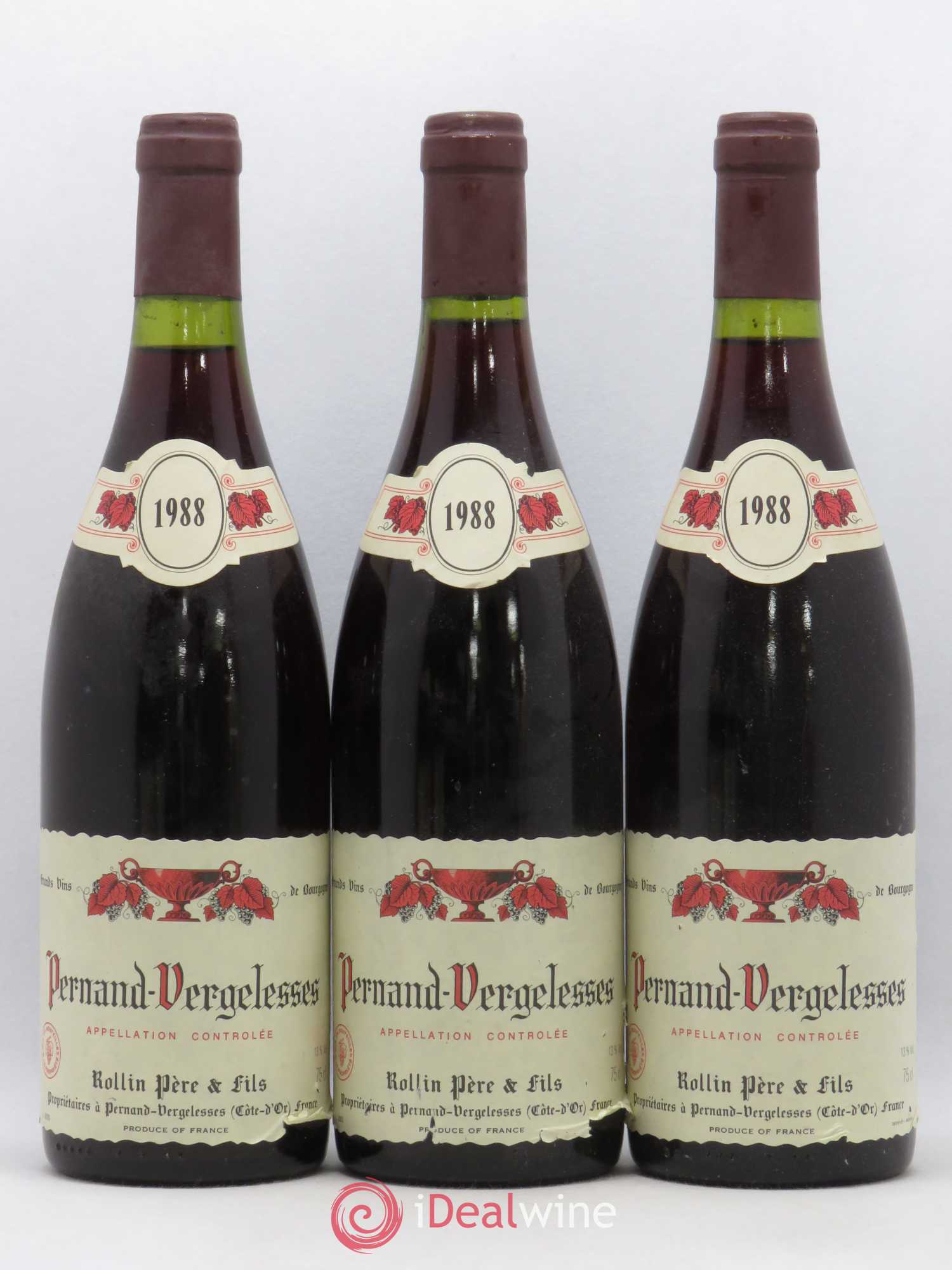 Pernand-Vergelesses Rollin Père et Fils (sans prix de réserve) 1988 - Posten von 3 Flaschen - 0