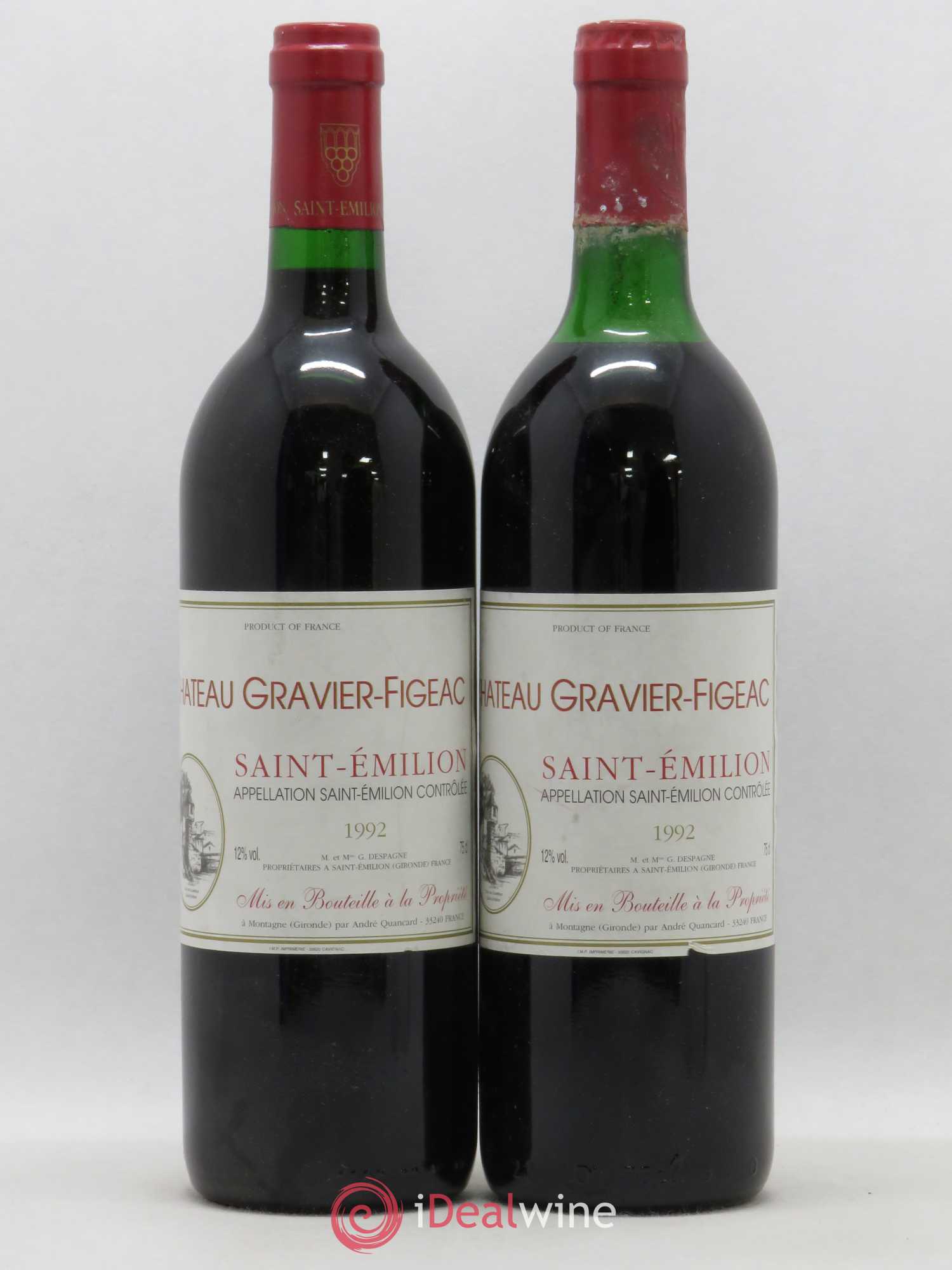 Saint-Émilion Gravier Figeac (sans prix de réserve) 1992 - Posten von 2 Flaschen - 0