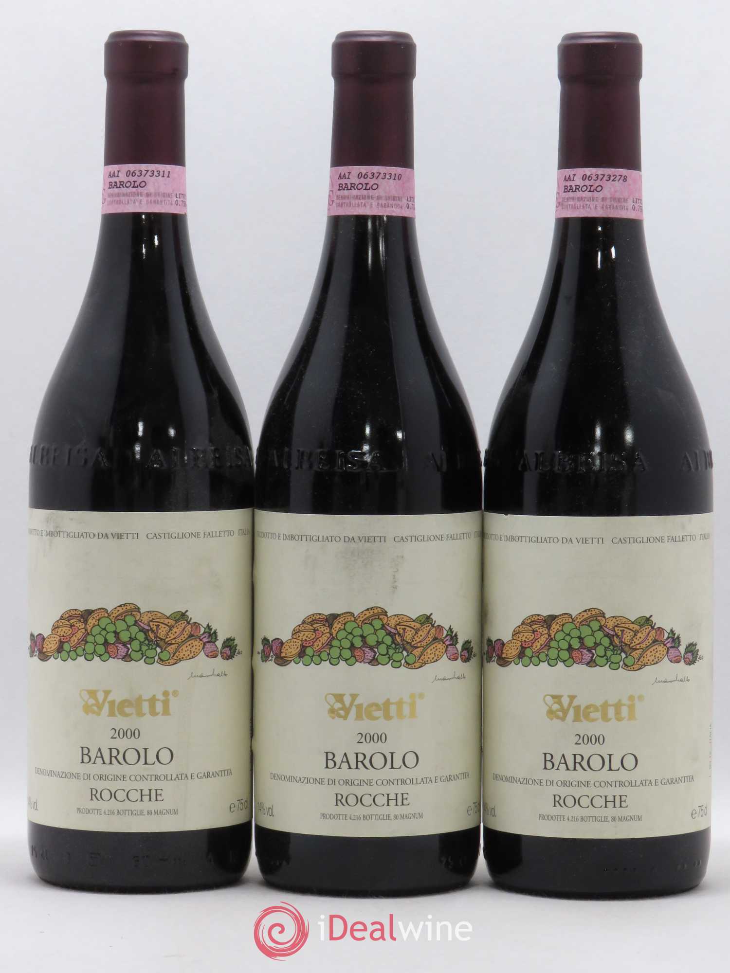 Barolo Vietti Rocche (sans prix de réserve) 2000 - Lot de 3 bouteilles - 0