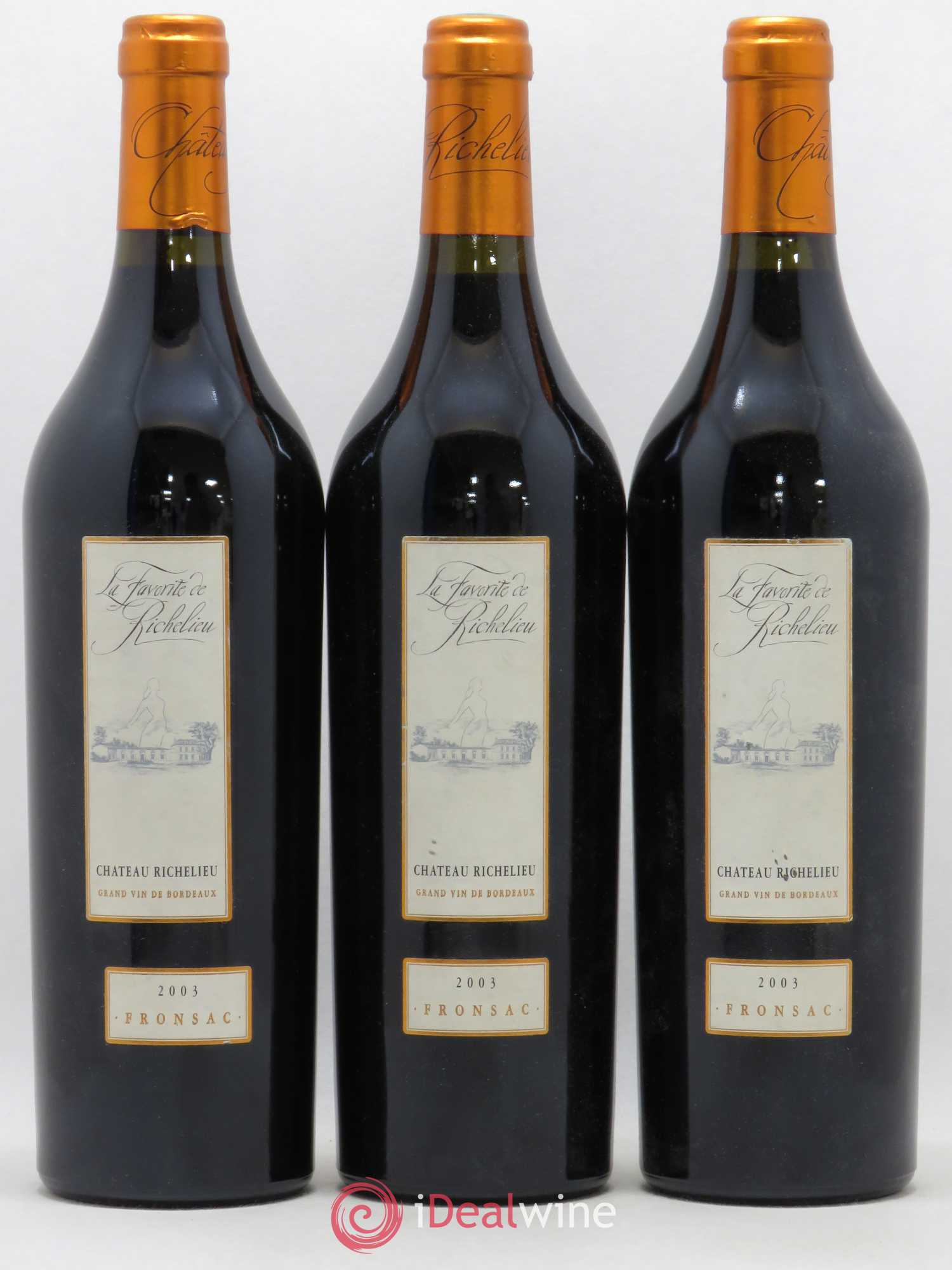 Fronsac La Favorite de Richelieu Château Richelieu (sans prix de réserve) 2003 - Posten von 3 Flaschen - 0