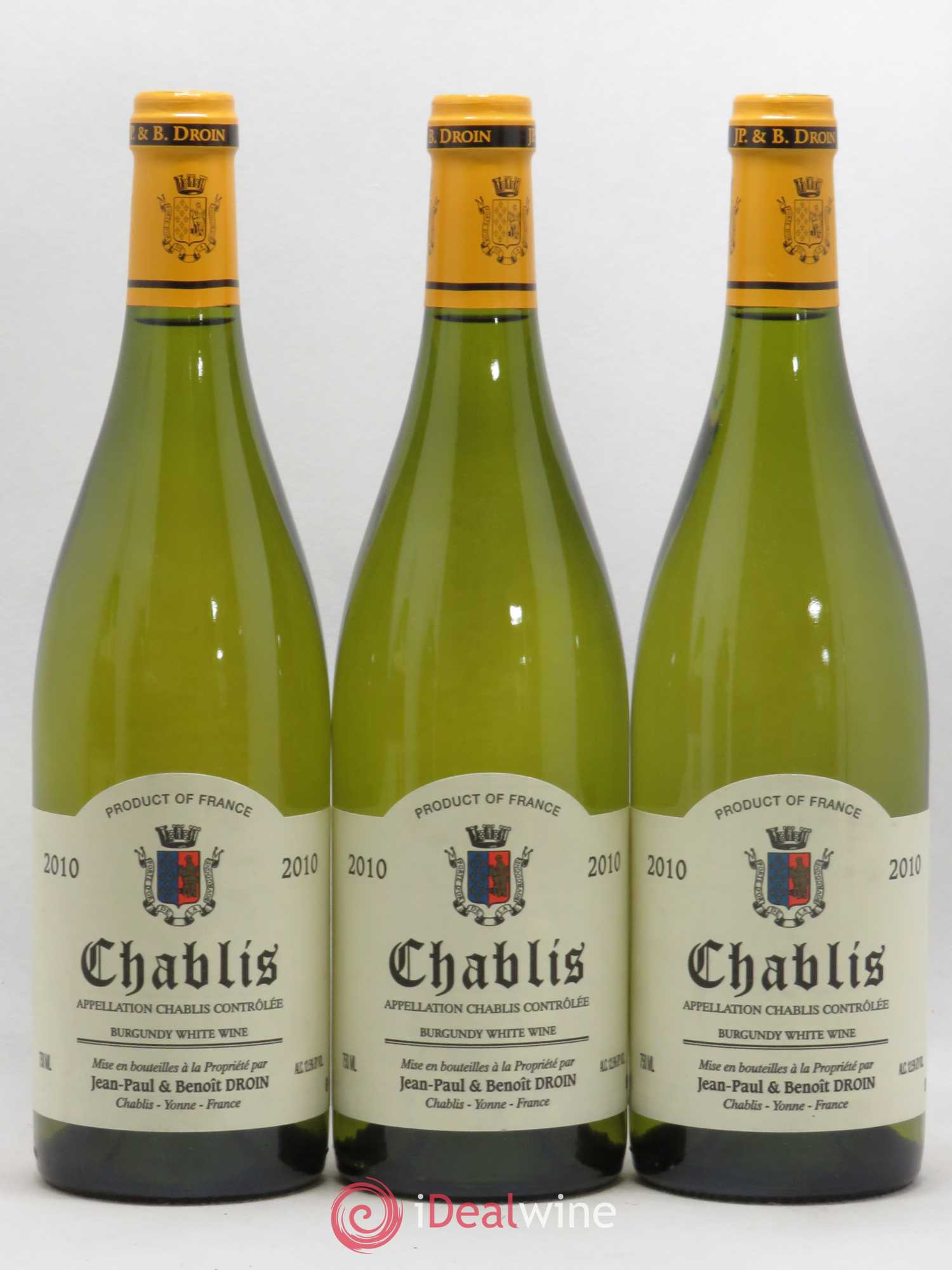 Chablis Jean-Paul & Benoît Droin (Domaine) (sans prix de réserve) 2010 - Lot de 3 bouteilles - 0