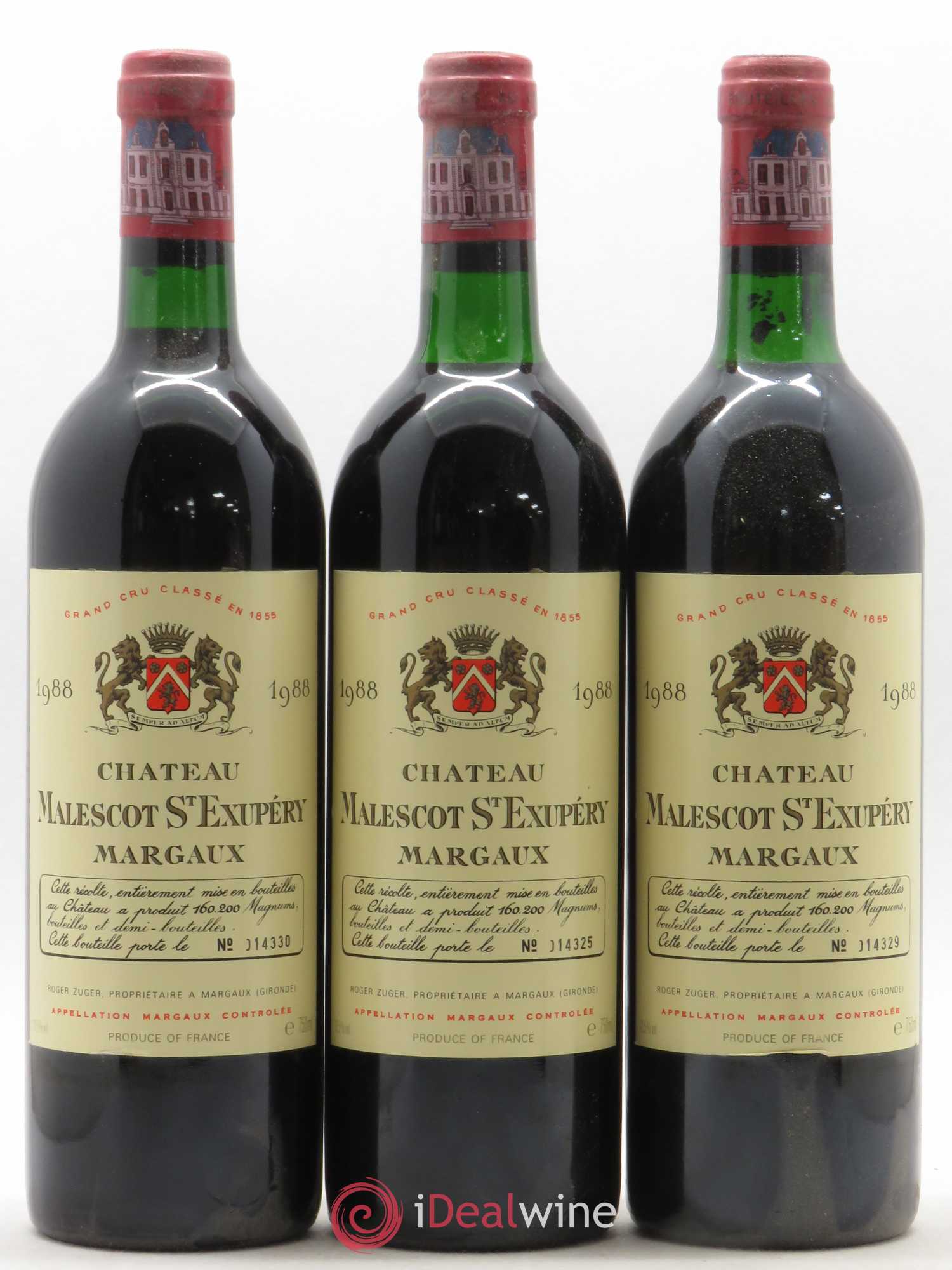 Château Malescot Saint-Exupéry 3ème Grand Cru Classé (sans prix de réserve) 1988 - Lot de 3 bouteilles - 0