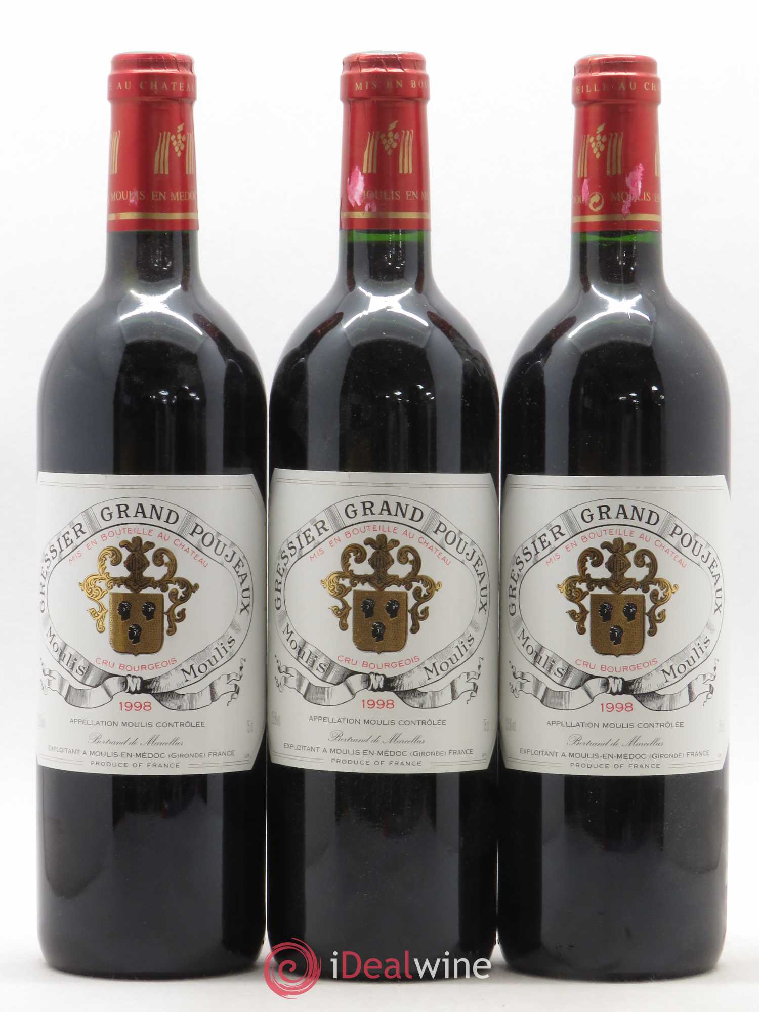 Château Gressier Grand Poujeaux Cru Bourgeois  (sans prix de réserve) 1998 - Lot de 6 bouteilles - 1
