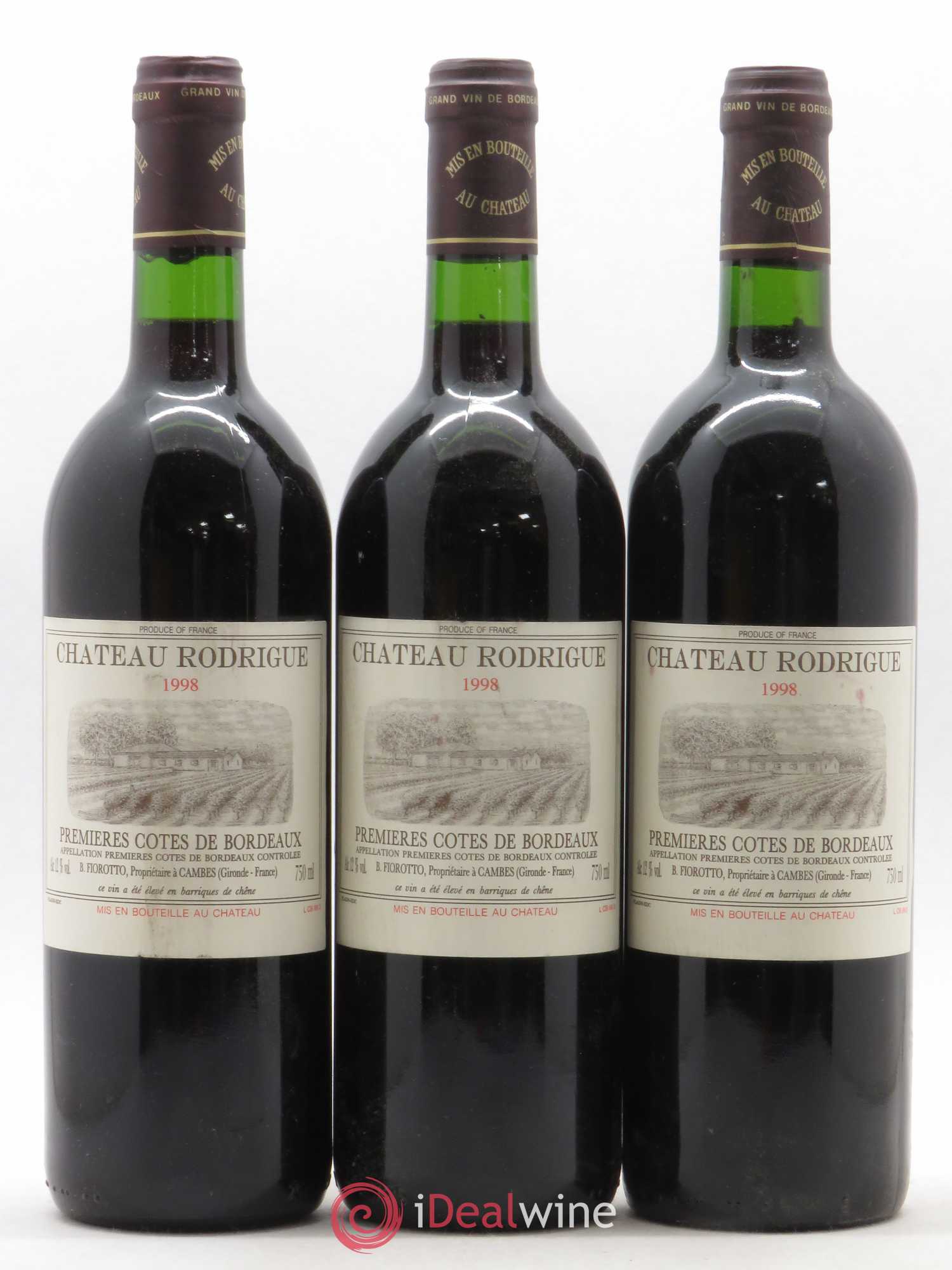 Premières Côtes de Bordeaux Château Rodrigue (sans prix de réserve) 1998 - Posten von 3 Flaschen - 0
