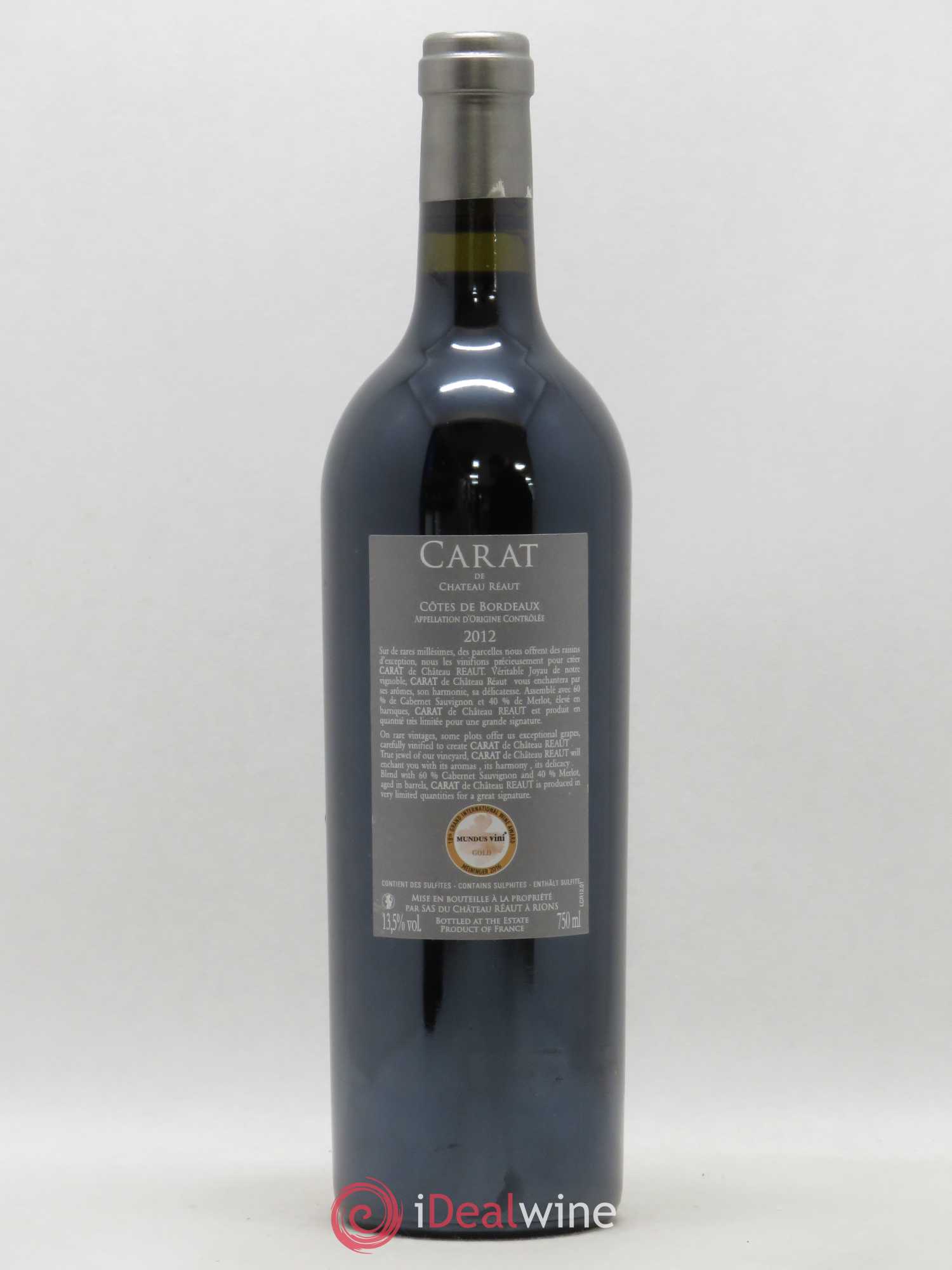 Bordeaux Côtes de Bordeaux Carat Château Reaut (sans prix de réserve) 2012 - Posten von 1 Flasche - 1