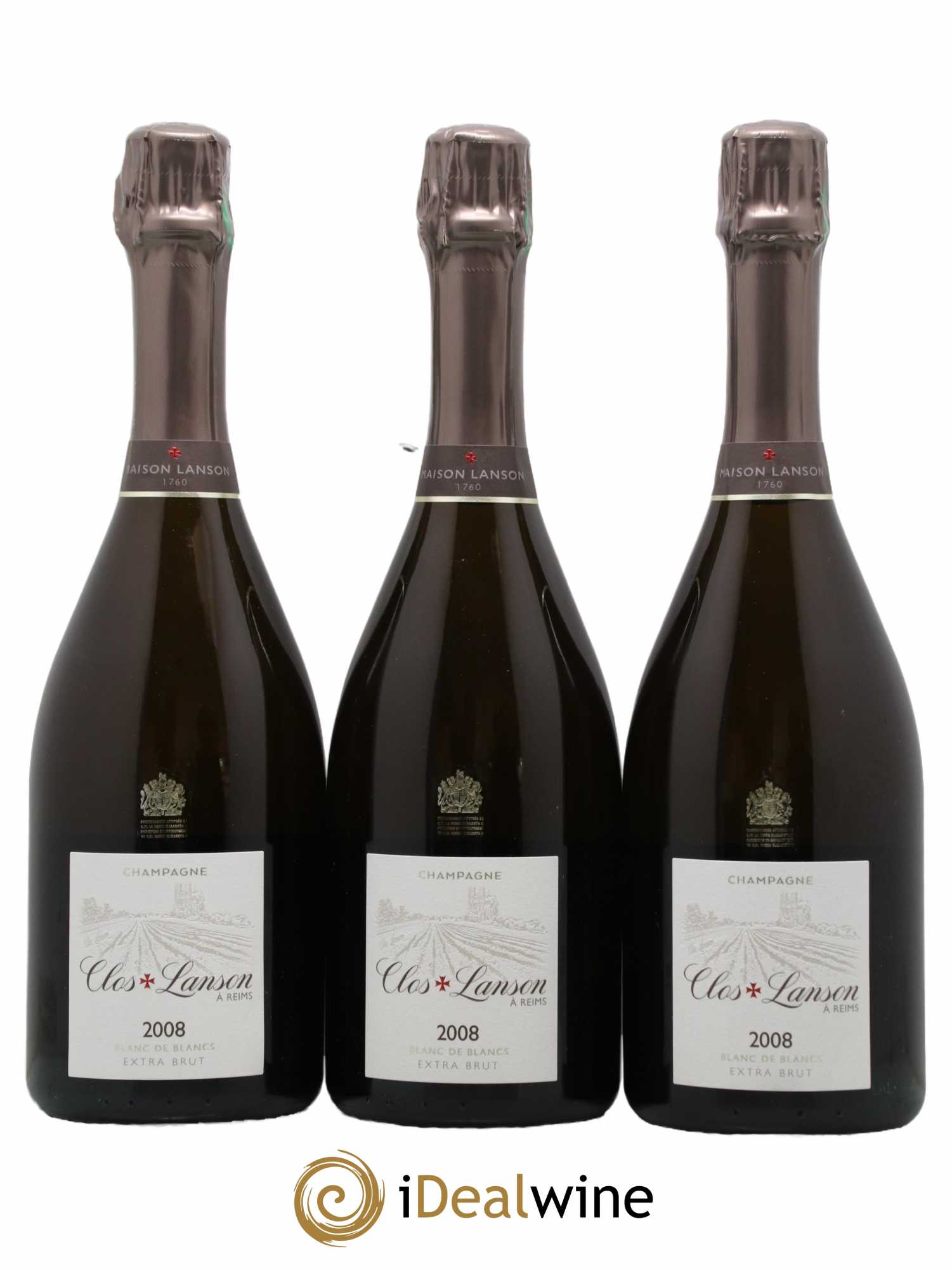 Champagne Lanson Extra Brut Blanc de Blancs cuvée Clos Lanson cuvée Clos Lanson 2008 - Lot de 3 bouteilles - 1
