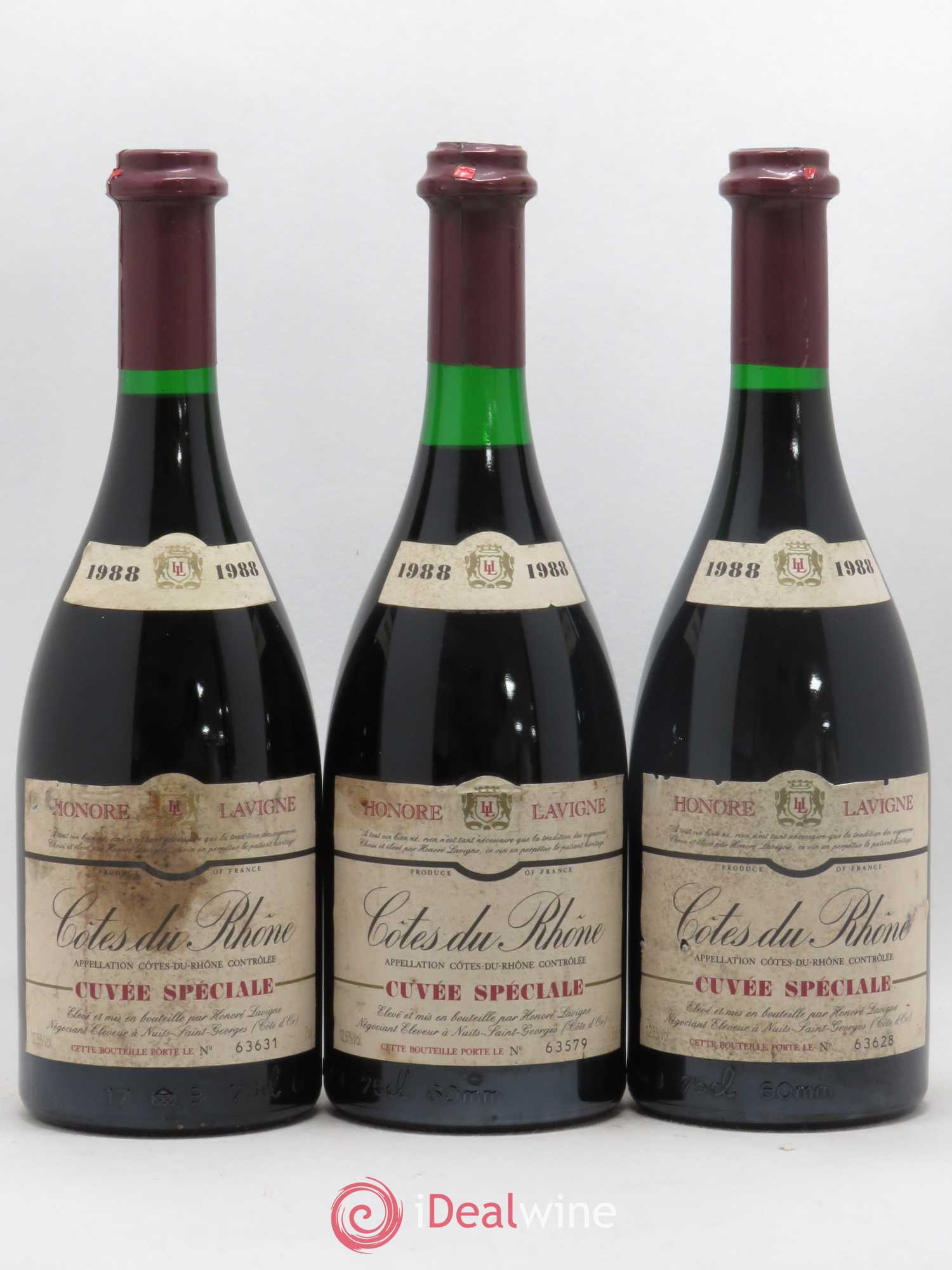 Côtes-du-Rhône cuvée speciale Honoré Lavigne 1988 - Lot de 3 bouteilles - 0