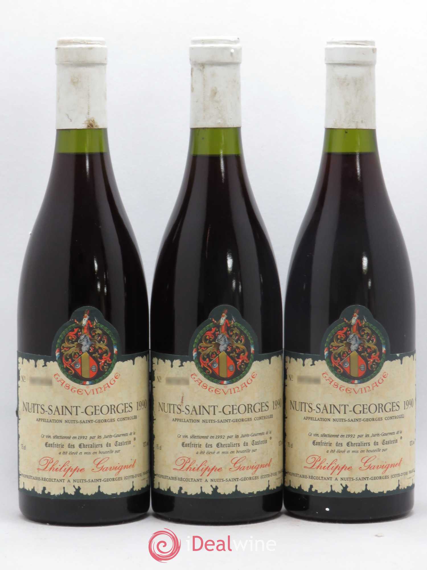 Nuits-Saint-Georges Confrérie des Chevaliers du Tastevin Gavignet 1990 - Posten von 3 Flaschen - 0