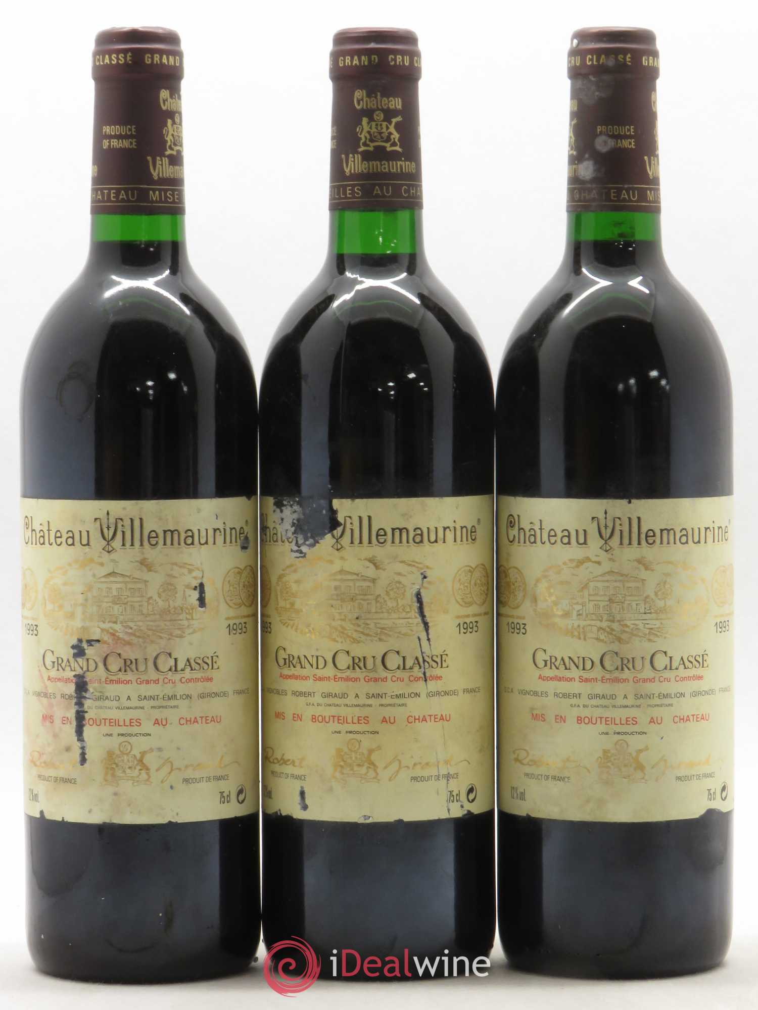 Château Villemaurine Grand Cru Classé 1993 - Lot de 3 bouteilles - 0