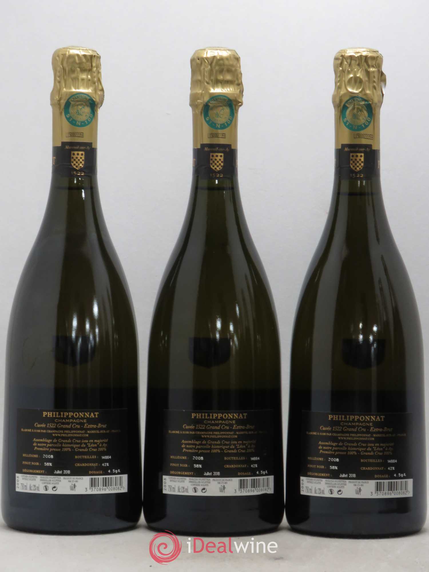 Cuvée 1522 Grand Cru Extra-Brut Philipponnat Extra Brut  2008 - Lot de 3 bouteilles - 1