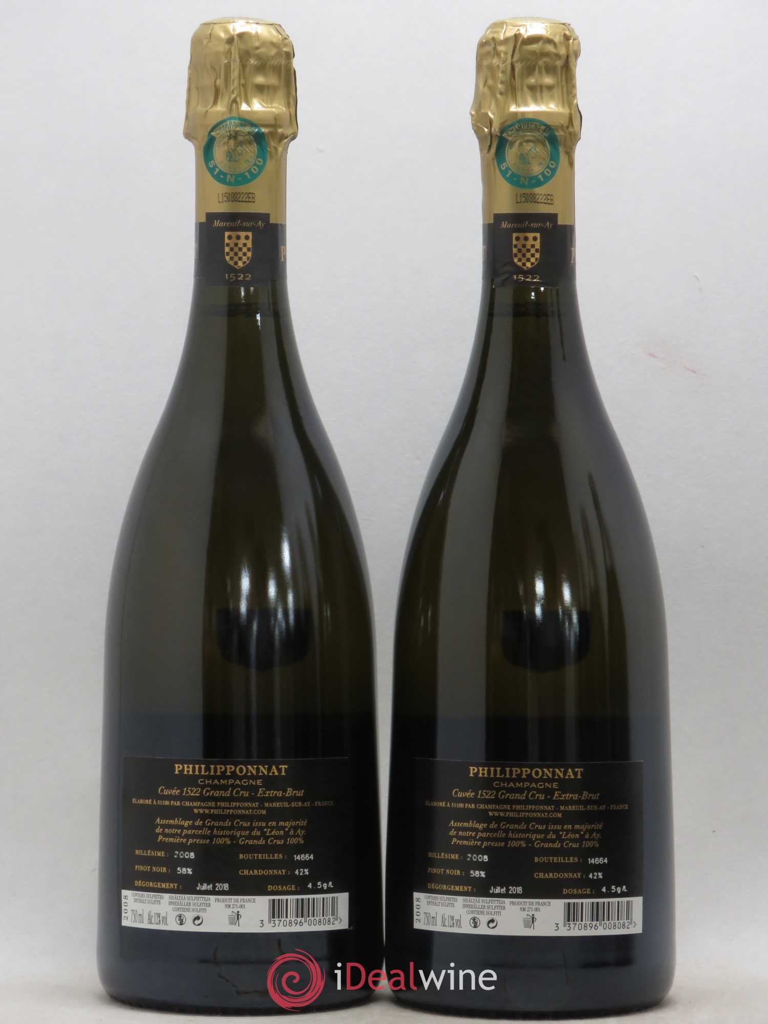 Cuvée 1522 Grand Cru Extra-Brut Philipponnat Extra Brut 2008 - Lot de 2 bouteilles - 1