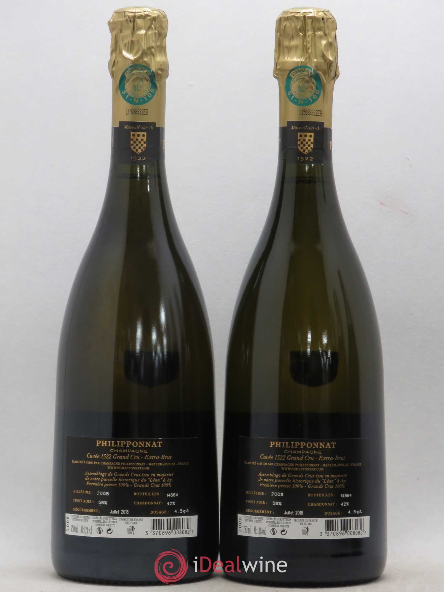 Cuvée 1522 Grand Cru Extra-Brut Philipponnat Extra Brut 2008 - Lot de 2 bouteilles - 1