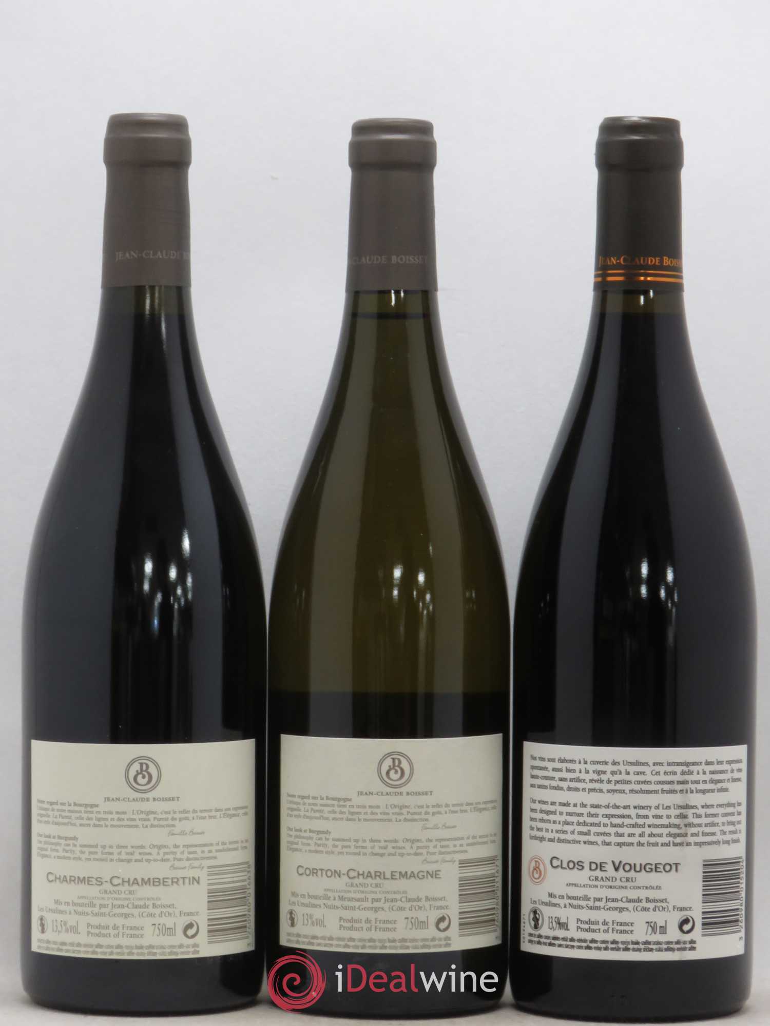 Assortiment 3 appellations Jean-Claude Boisset Corton Charlemagne - Clos de Vougeot - Charmes Chambertin (sans prix de réserve) 2017 - Lotto di 3 bottiglie - 1