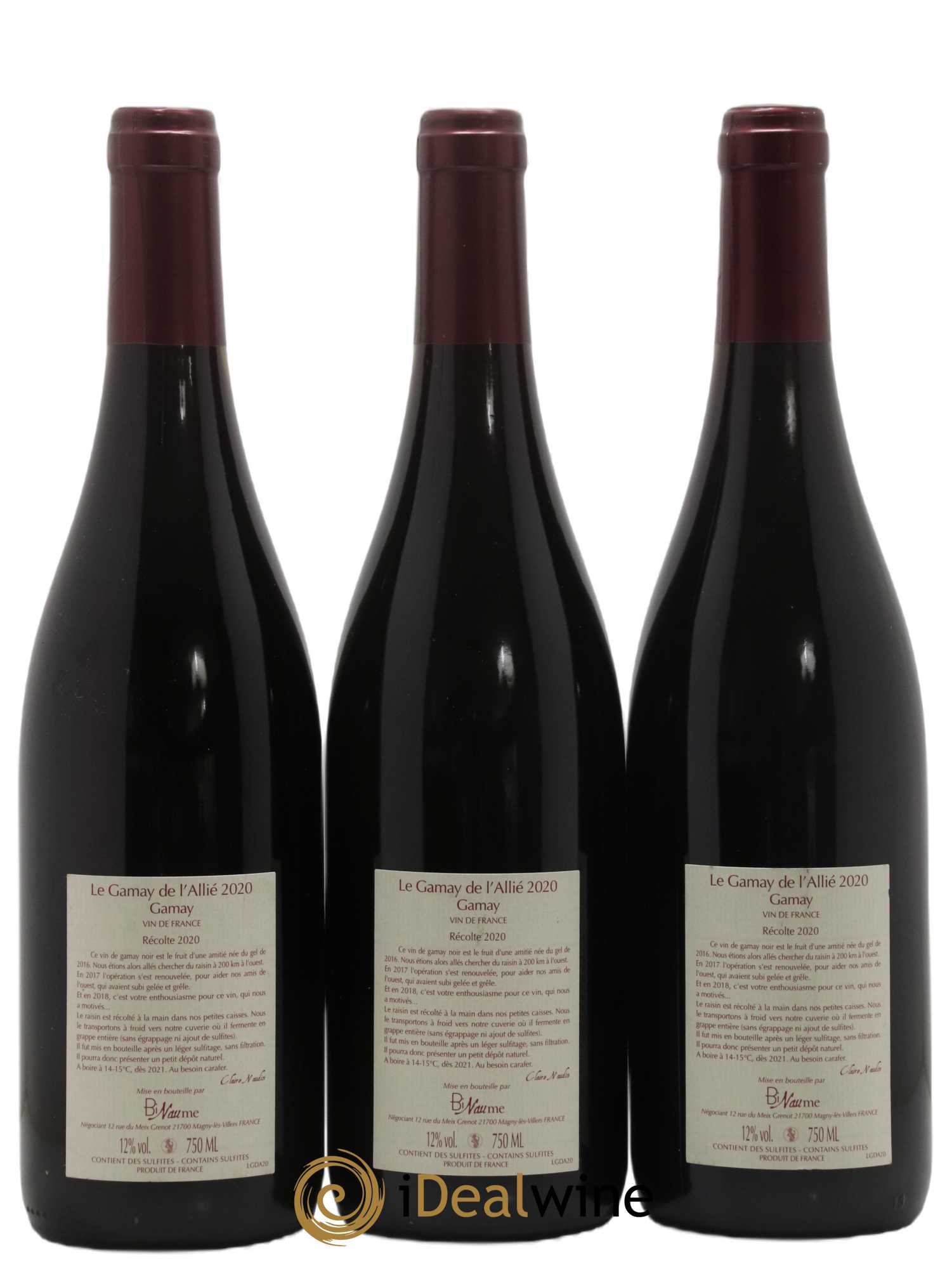 Vin de France Le Gamay de l'Allié Binaume Bizot-Naudin (sans prix de réserve) 2020 - Lot de 3 bouteilles - 1