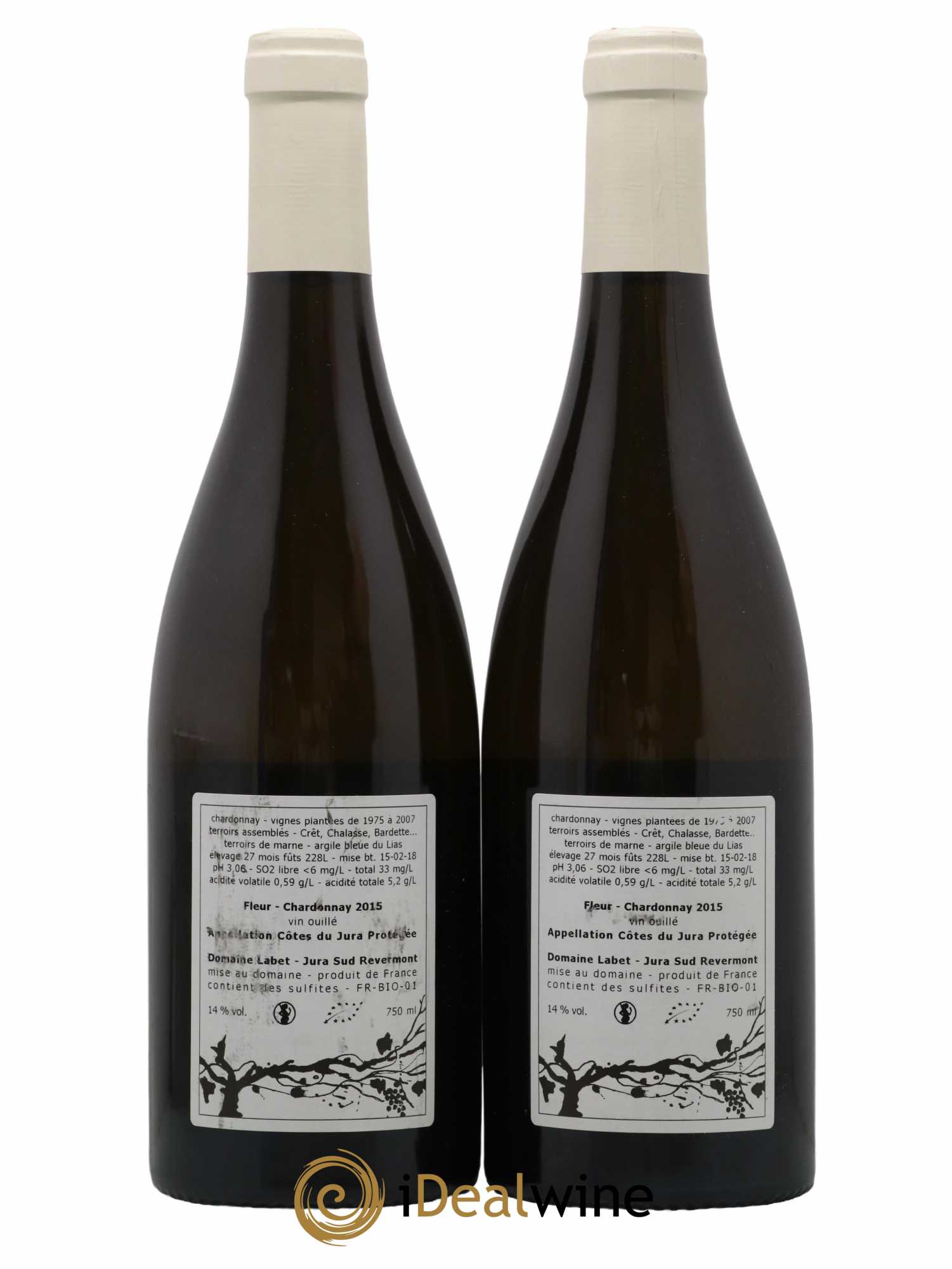 Côtes du Jura Chardonnay Fleur Romain - Julien - Charline Labet 2015 - Lot de 2 bouteilles - 1