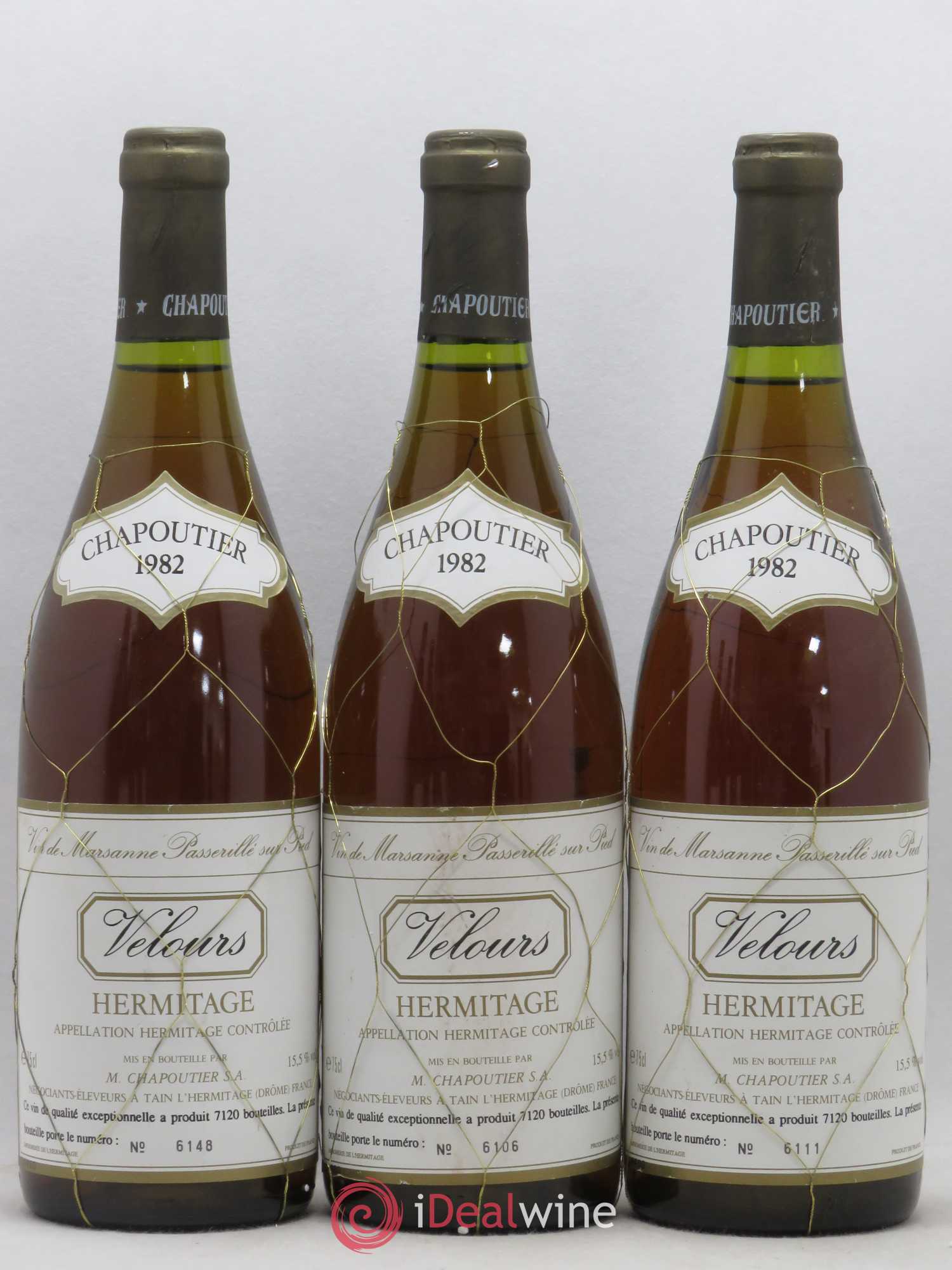 Hermitage Velours Chapoutier 1982 - Posten von 3 Flaschen - 0