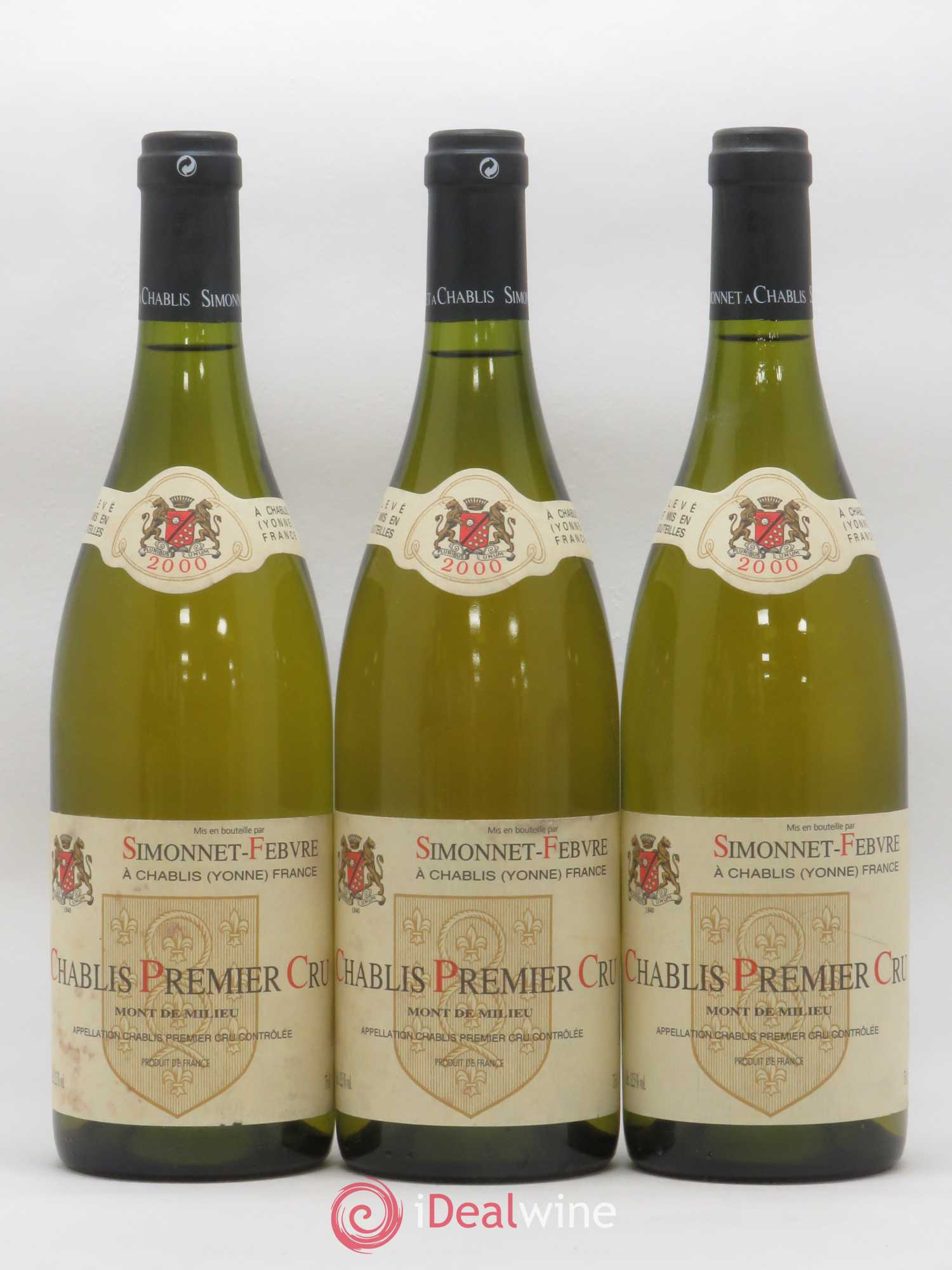 Chablis 1er Cru Mont de Milieu Simonnet Febvre 2000 - Posten von 3 Flaschen - 0