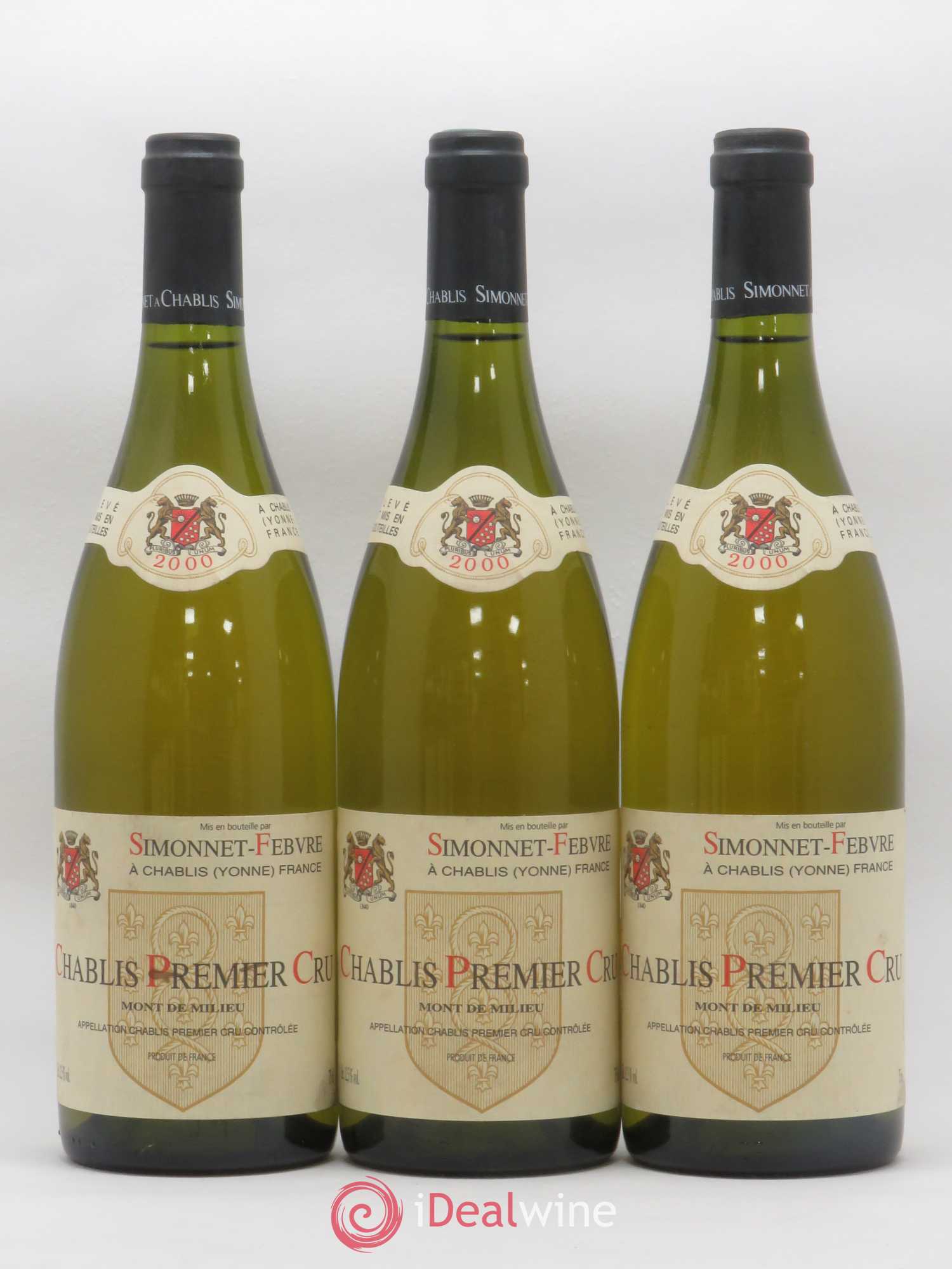 Chablis 1er Cru Mont de Milieu Simonnet Febvre 2000 - Posten von 3 Flaschen - 0