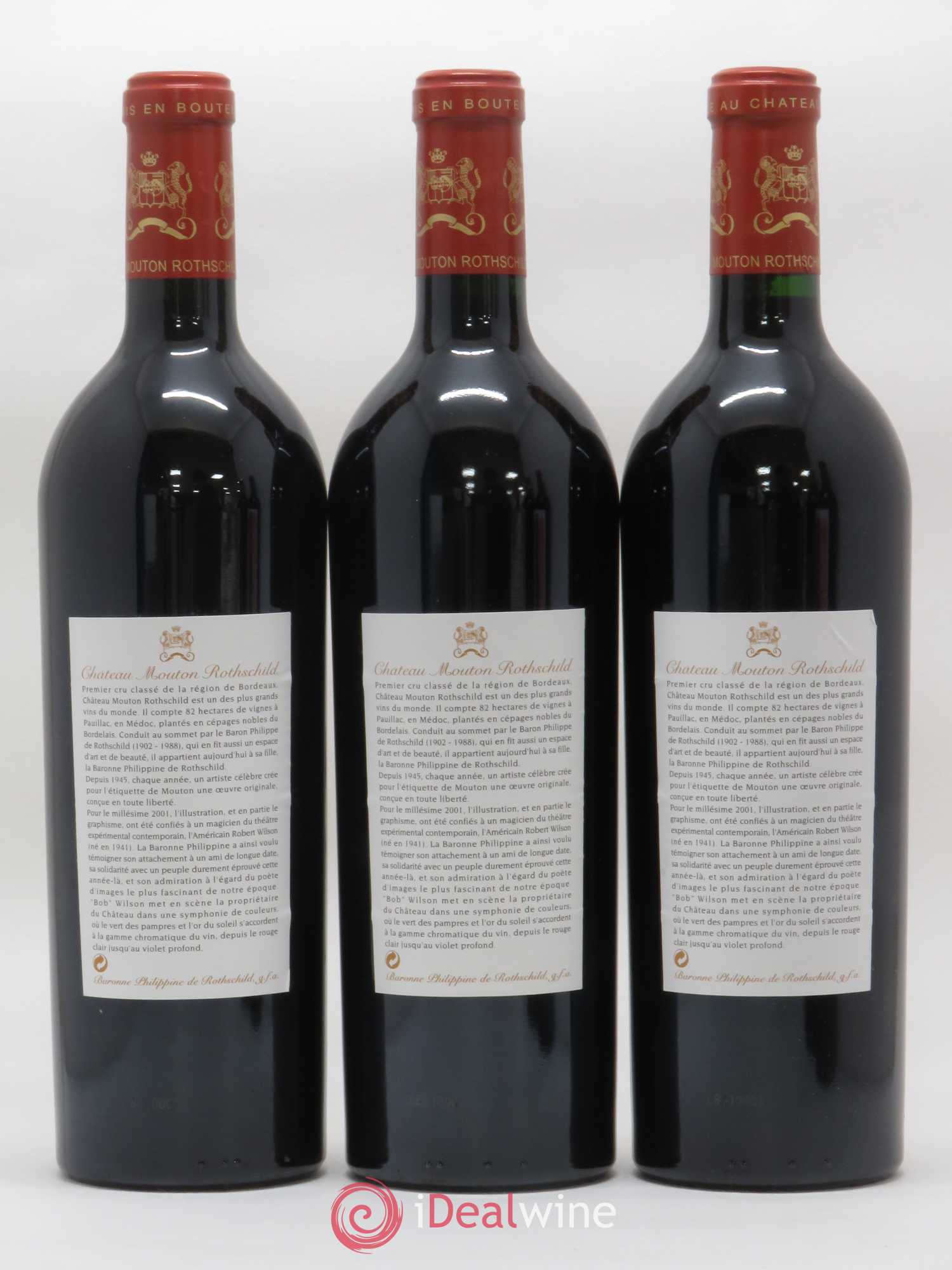 Château Mouton Rothschild 1er Grand Cru Classé 2001 - Lot de 3 bouteilles - 1