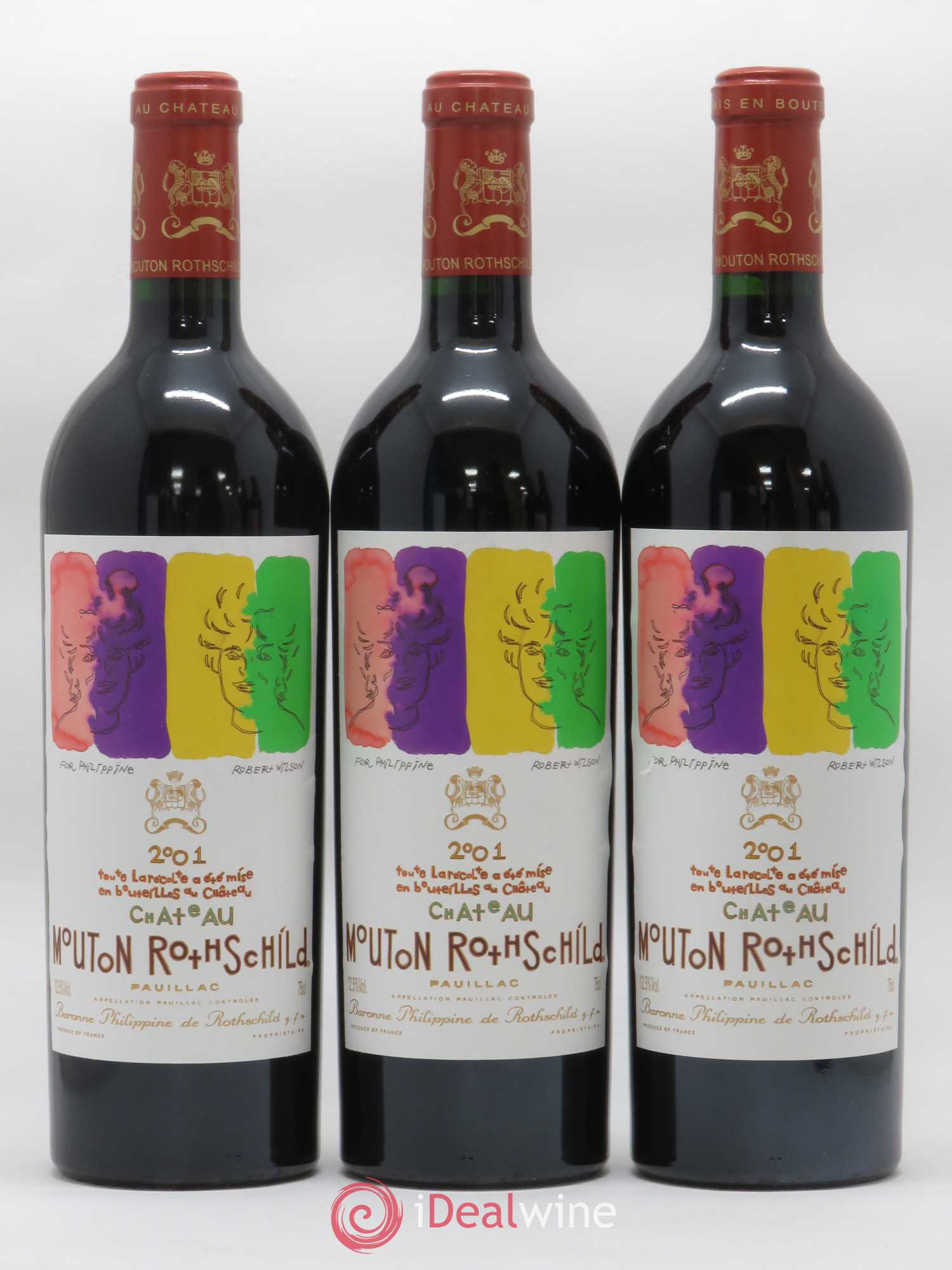 Château Mouton Rothschild 1er Grand Cru Classé 2001 - Lot de 3 bouteilles - 0