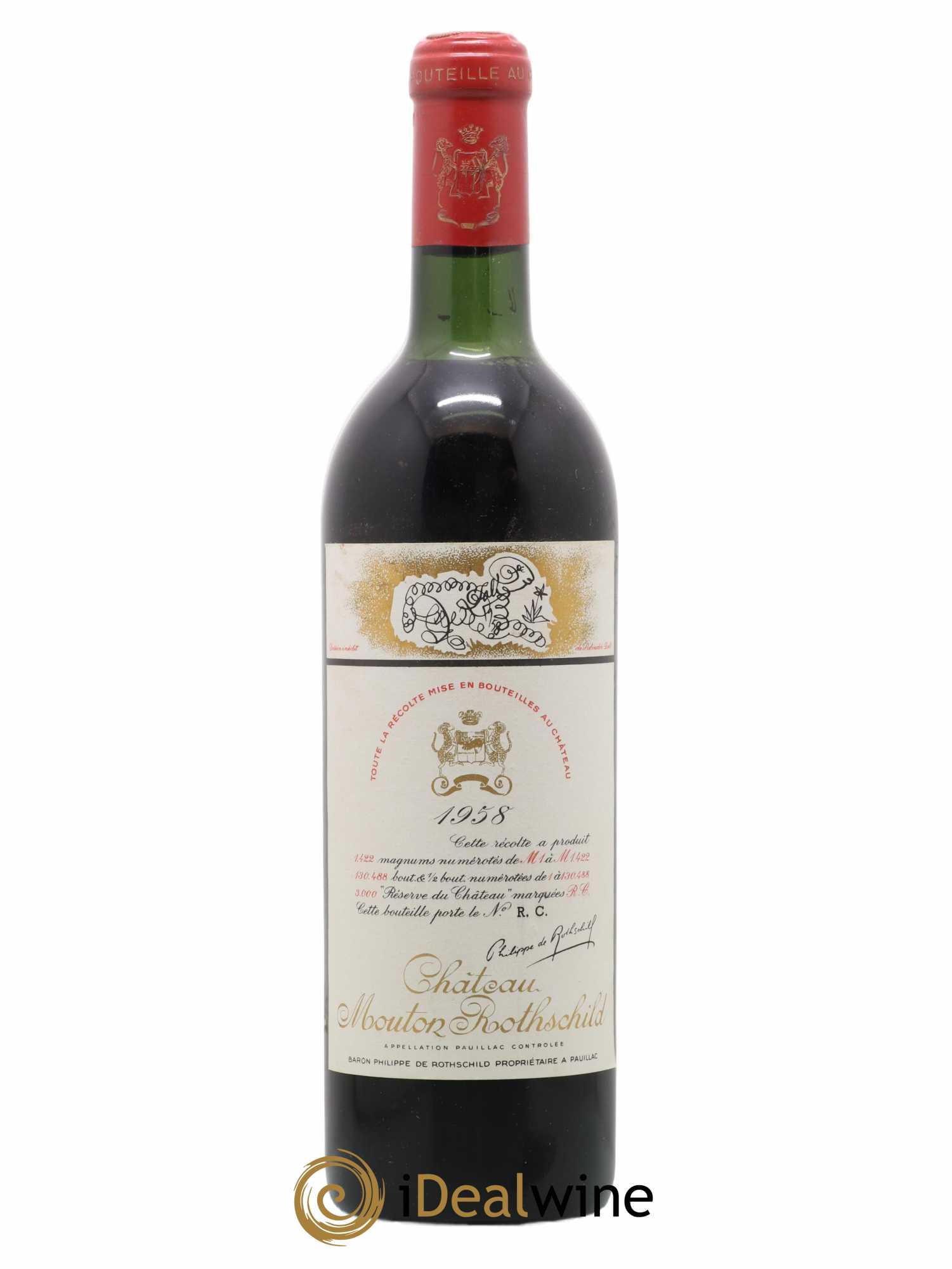Château Mouton Rothschild 1er Grand Cru Classé 1958 - Lot de 1 bouteille - 0